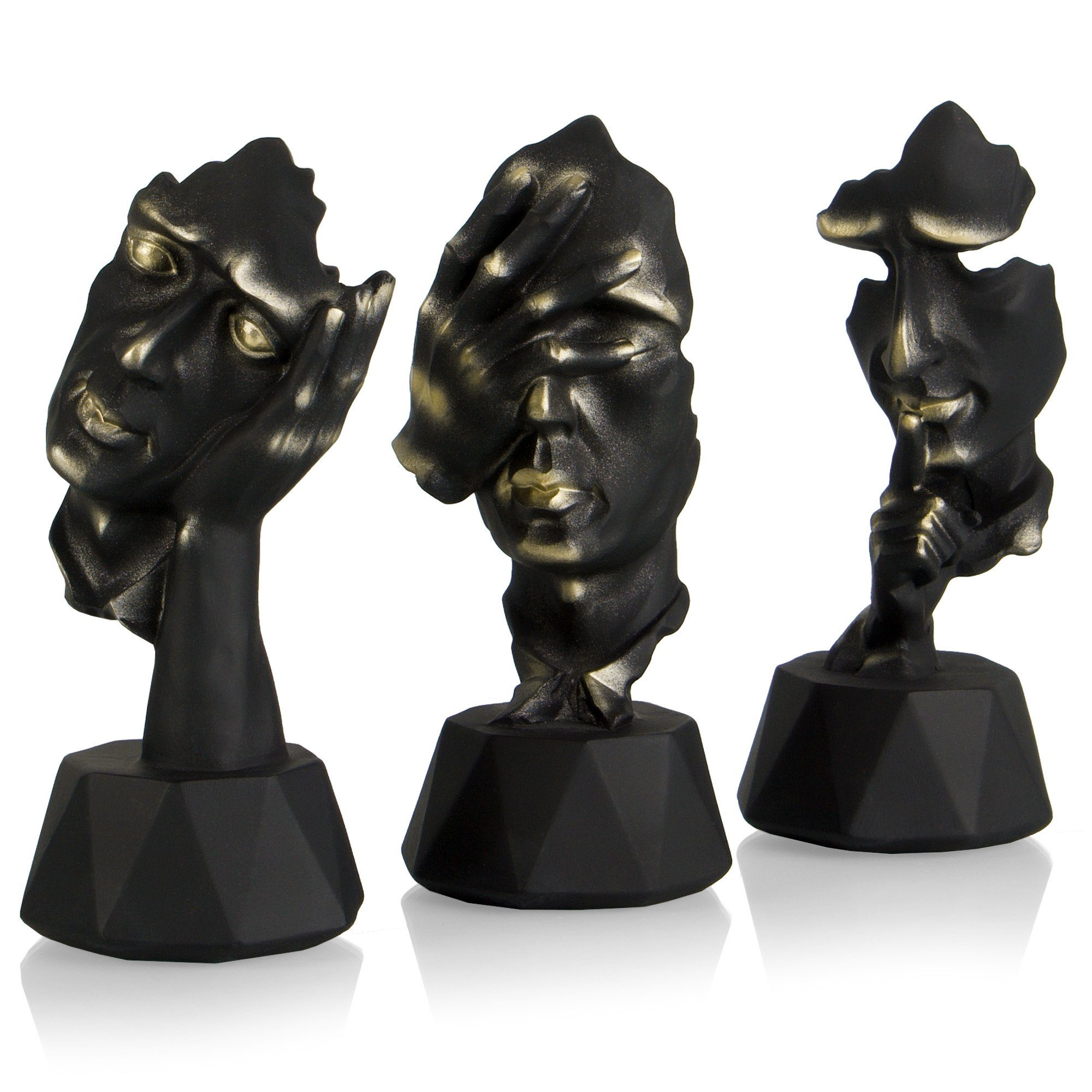 Perfekto24 Skulptur Skulpturen 3er Set in Schwarz - edle Dekoration - Moderne Dekofiguren