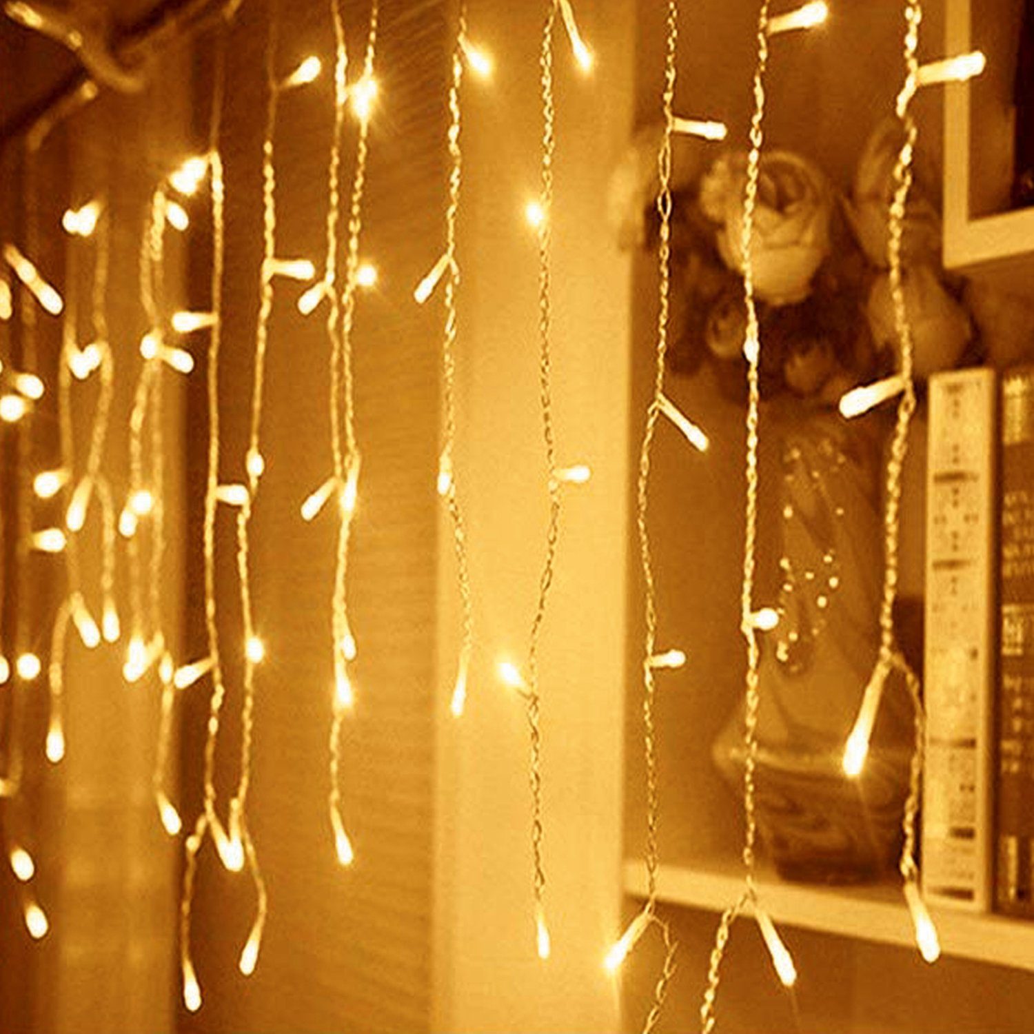 Salcar LED-Lichtervorhang LED Lichterkette Eisregen Lichtervorhang Weihnachtsdeko Aussen 8 Modi, mit Fernbedienung und Timer, Memory-Funktion 5m Warmeweiß