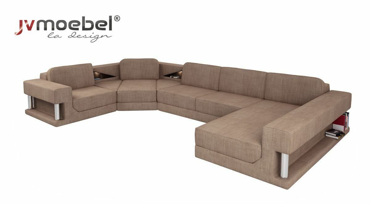 JVmoebel Ecksofa, U-Form Bettfunktion Couch Design Polster Textil Eck Ecksofa Stoff