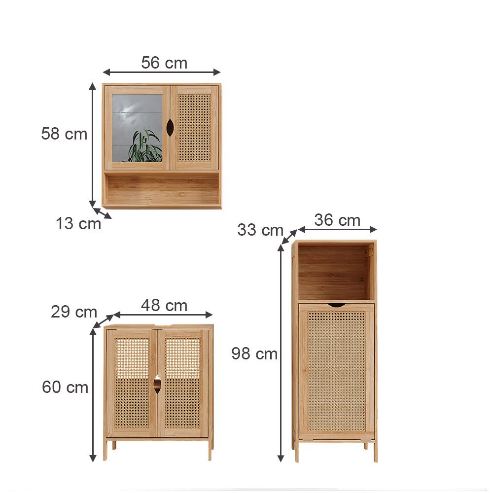 Vicco Badmöbel-Set Liora, Bambus, 3 Teile, günstig online kaufen