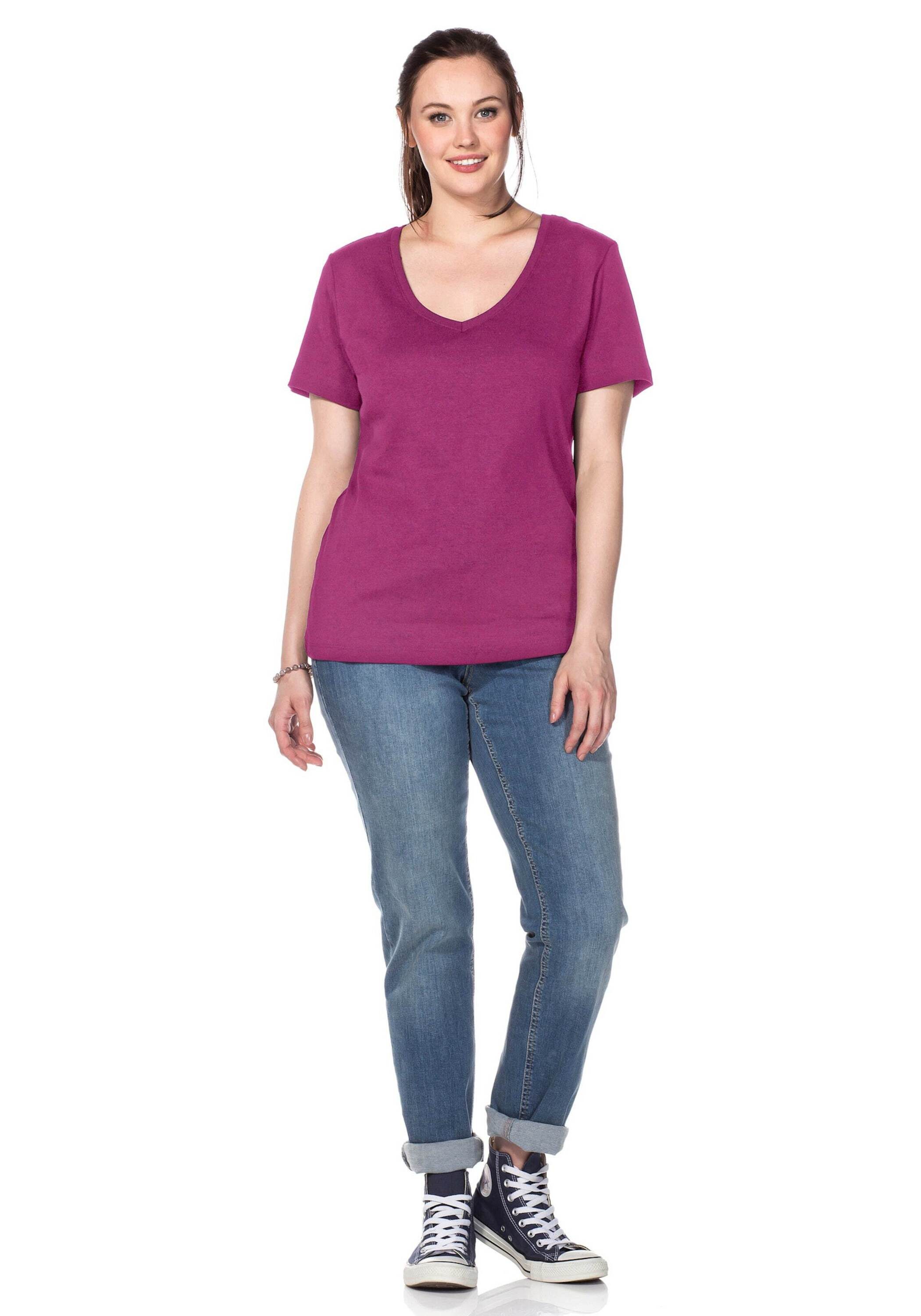 Sheego T-Shirt T-Shirt Kurzarm aus fein gerippter Qualität
