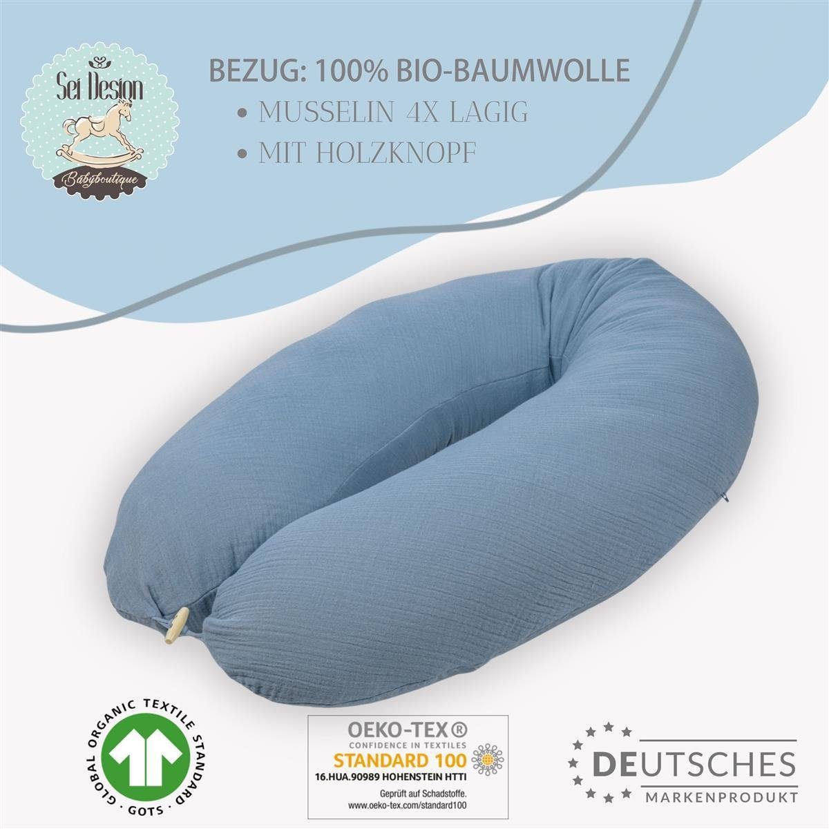 Baumwolle Design, 190x30 Ozean - 100% Bio SEI Bio Dark Musselin Baumwolle Stillkissenbezüge aus cm,