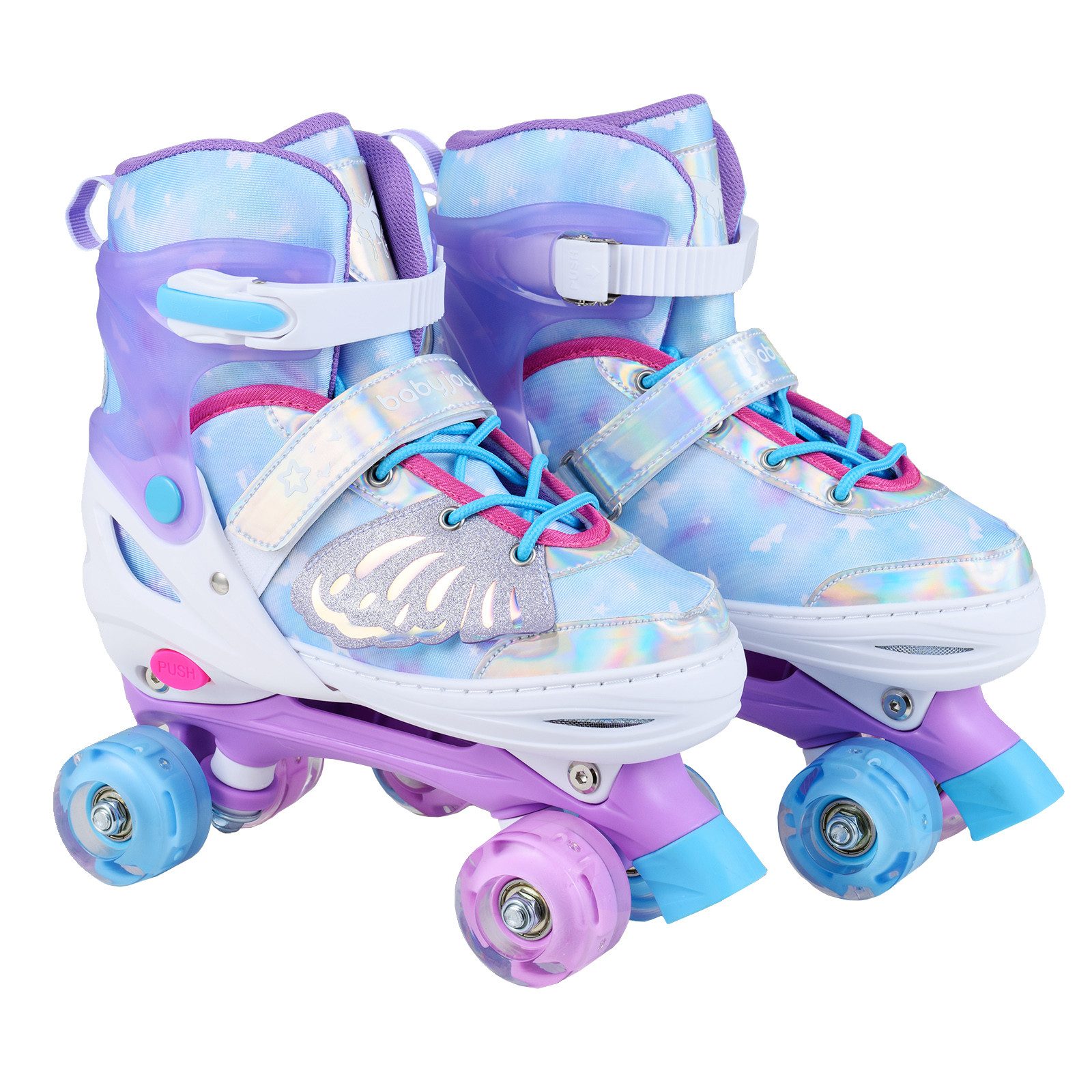 COSTWAY Rollschuhe, Verstellbar Kinderrollschuhe mit 4 leuchtenden Rädern