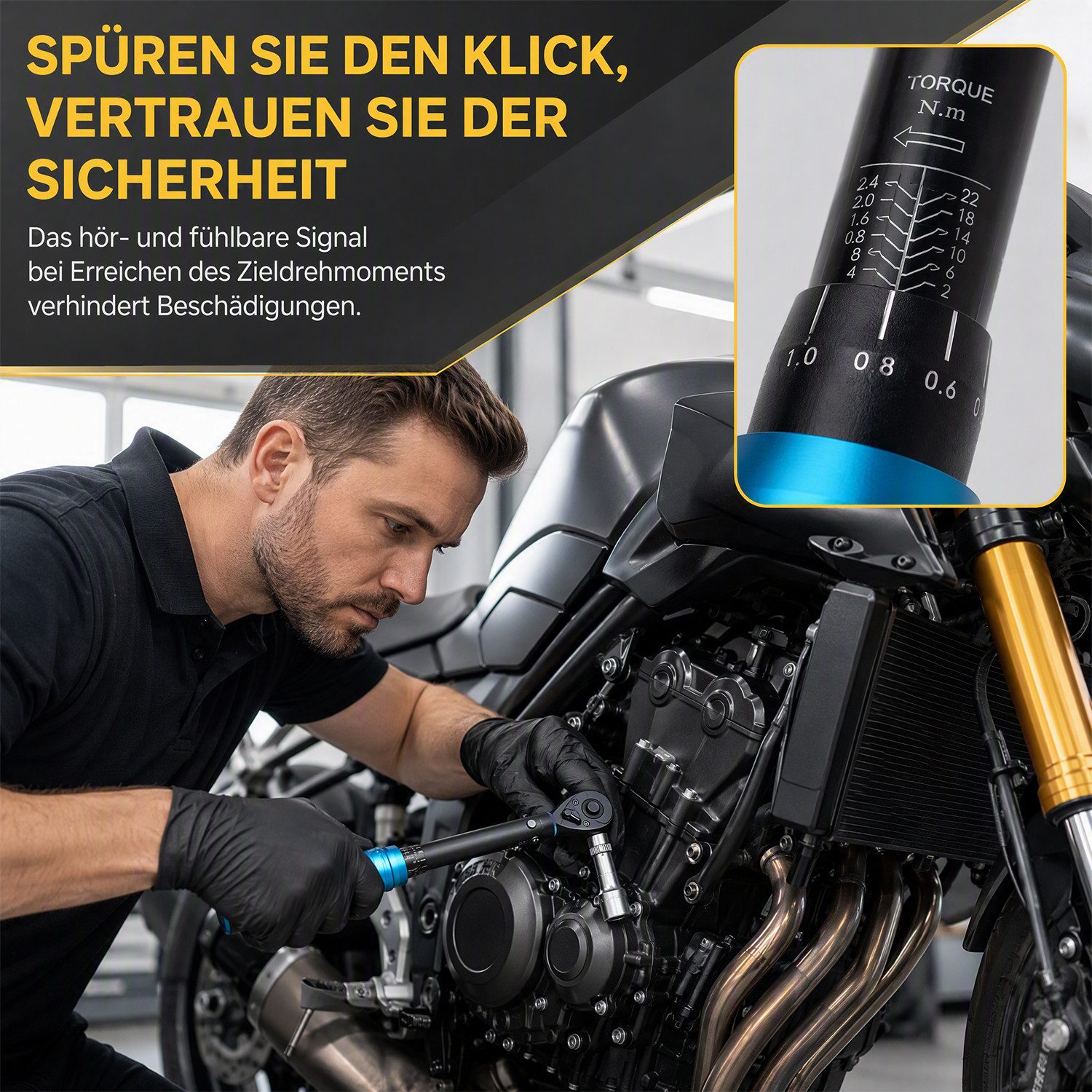 AKKEE Drehmomentschlüssel Drehmomentschlüssel-Set Adjustable 1/4" 2-24Nm ±3% Fehlergenauigkeit (15Set), Chrom-Vanadium-Stahl Für Fahrrad Motorrad 15 St. – Bild 4 von 5