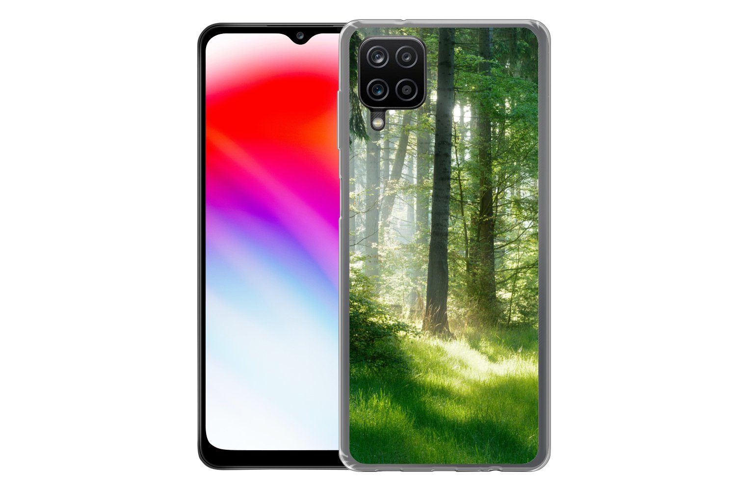 MuchoWow Handyhülle für Samsung Galaxy A12 Natur - Bäume - Wald - Grün - Sonne - Gras - Pf, Smartphone-Bumper, Print, Handy Schutzhülle Dünn
