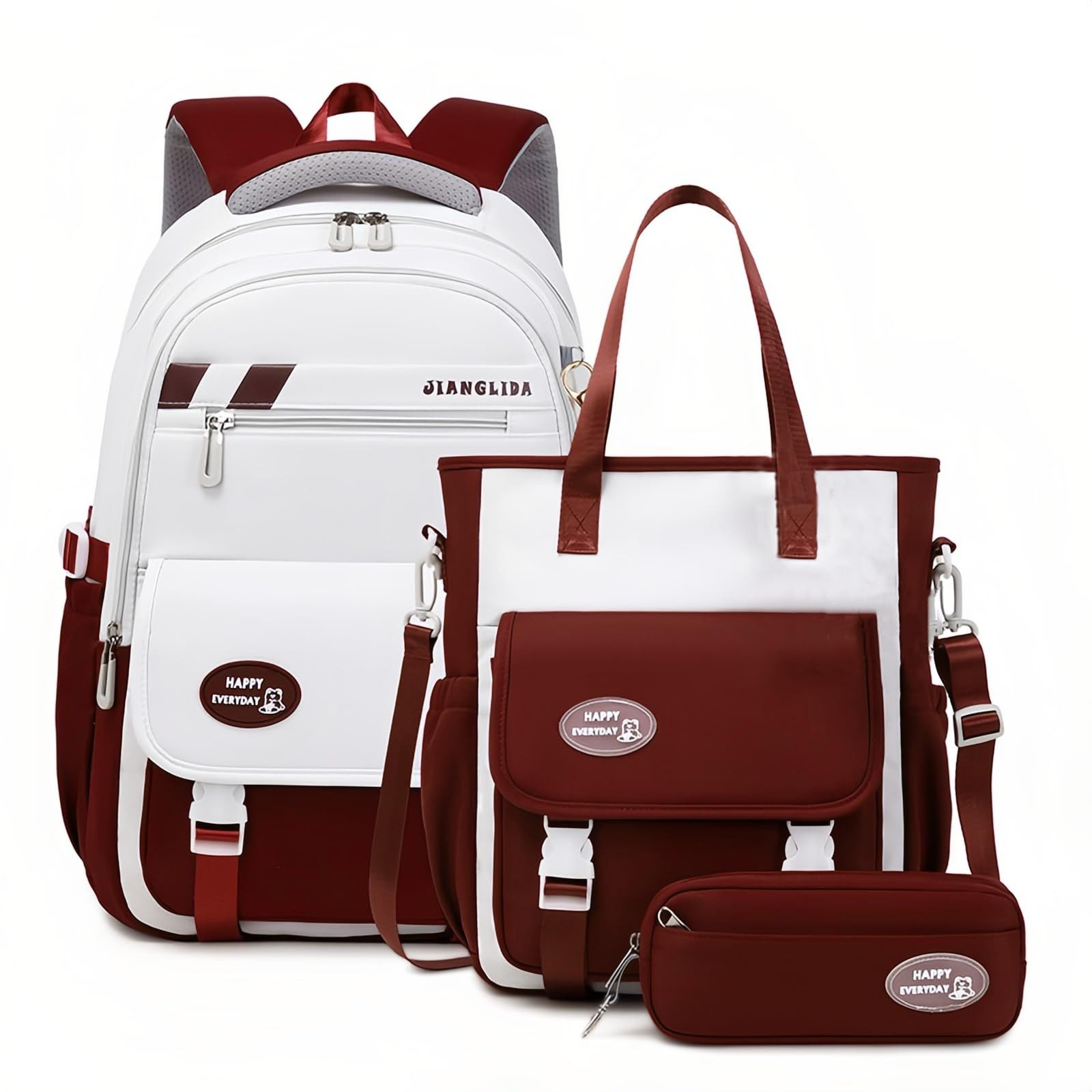 RWEUOQ Schulrucksack Schulrucksack-Set 3-tlg Schultasche Wasserabweisend Viele Fächer (Rucksack für Alltag, Reisen, Schule und Arbeit, Großzügiger Stauraum, wasserabweisend, ergonomisch, langlebig), Mit Laptopfach, Rollkoffer-Haken, gepolsterten Schultergurten