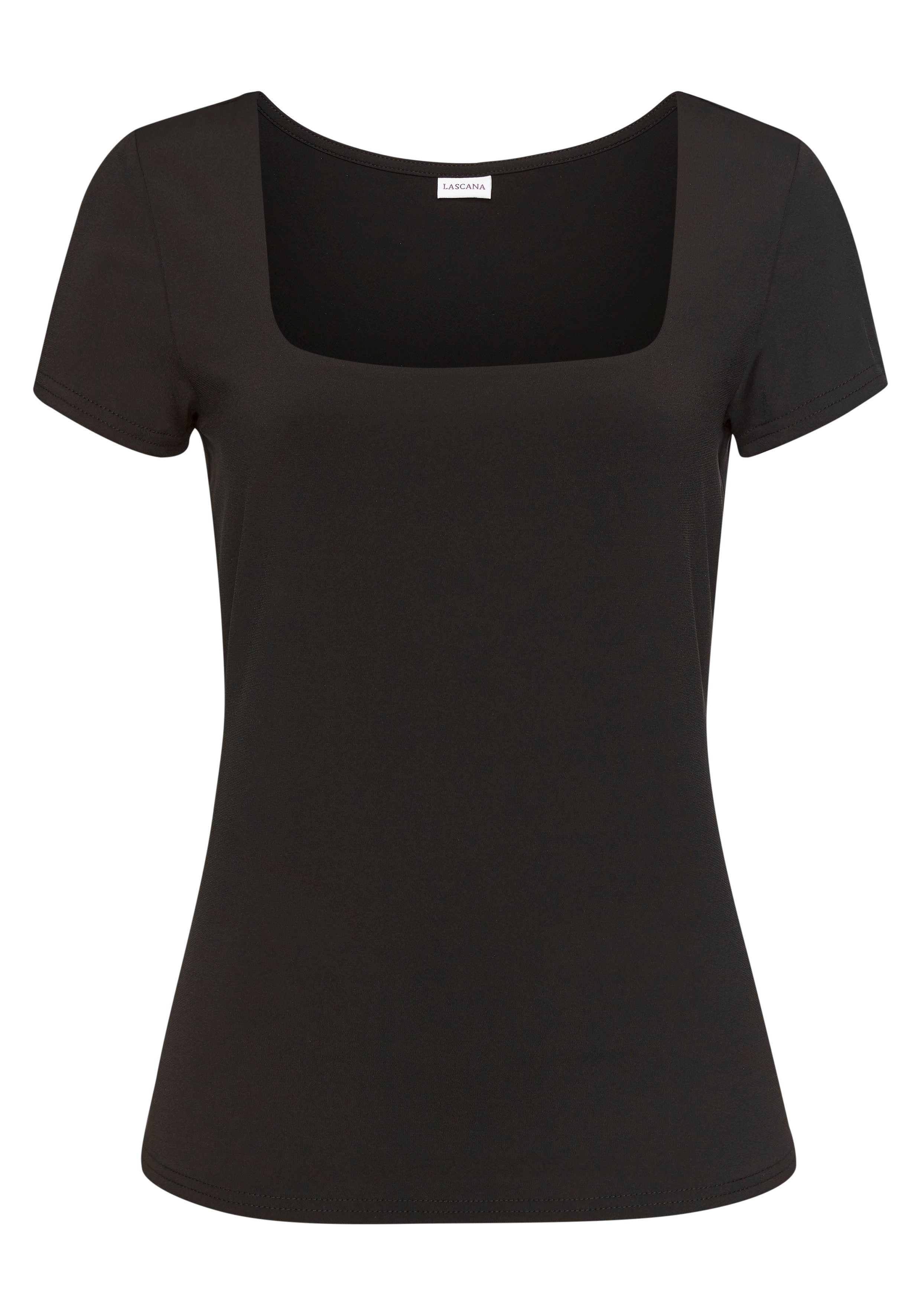 LASCANA T-Shirt aus bügelfreiem Material, elegantes Kurzarmshirt, doppellagig
