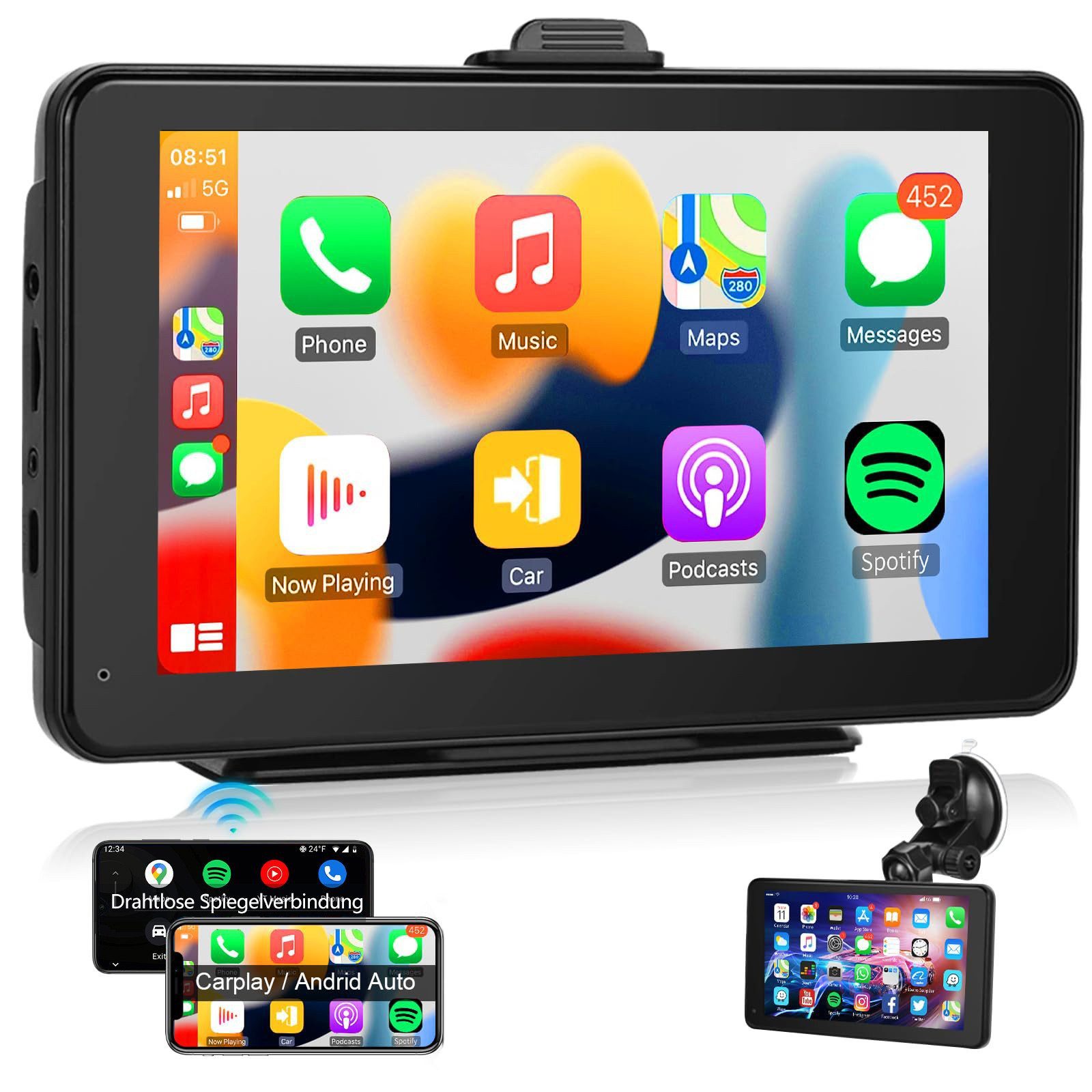 7-Zoll-Bildschirm GPS Carplay MP5 Tragbarer Smart Player Navigationsgerät