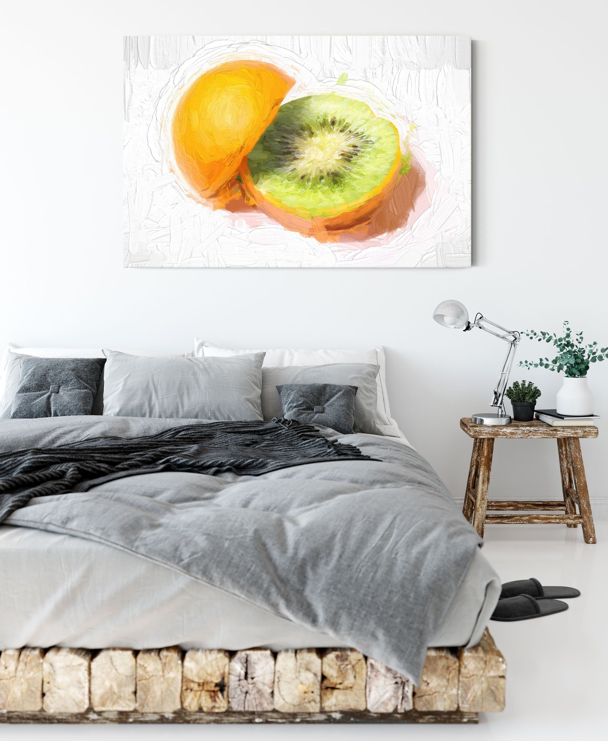 Orange-Kiwi-Frucht, (1 St), inkl. Leinwandbild fertig Orange-Kiwi-Frucht bespannt, Zackenaufhänger Leinwandbild Pixxprint