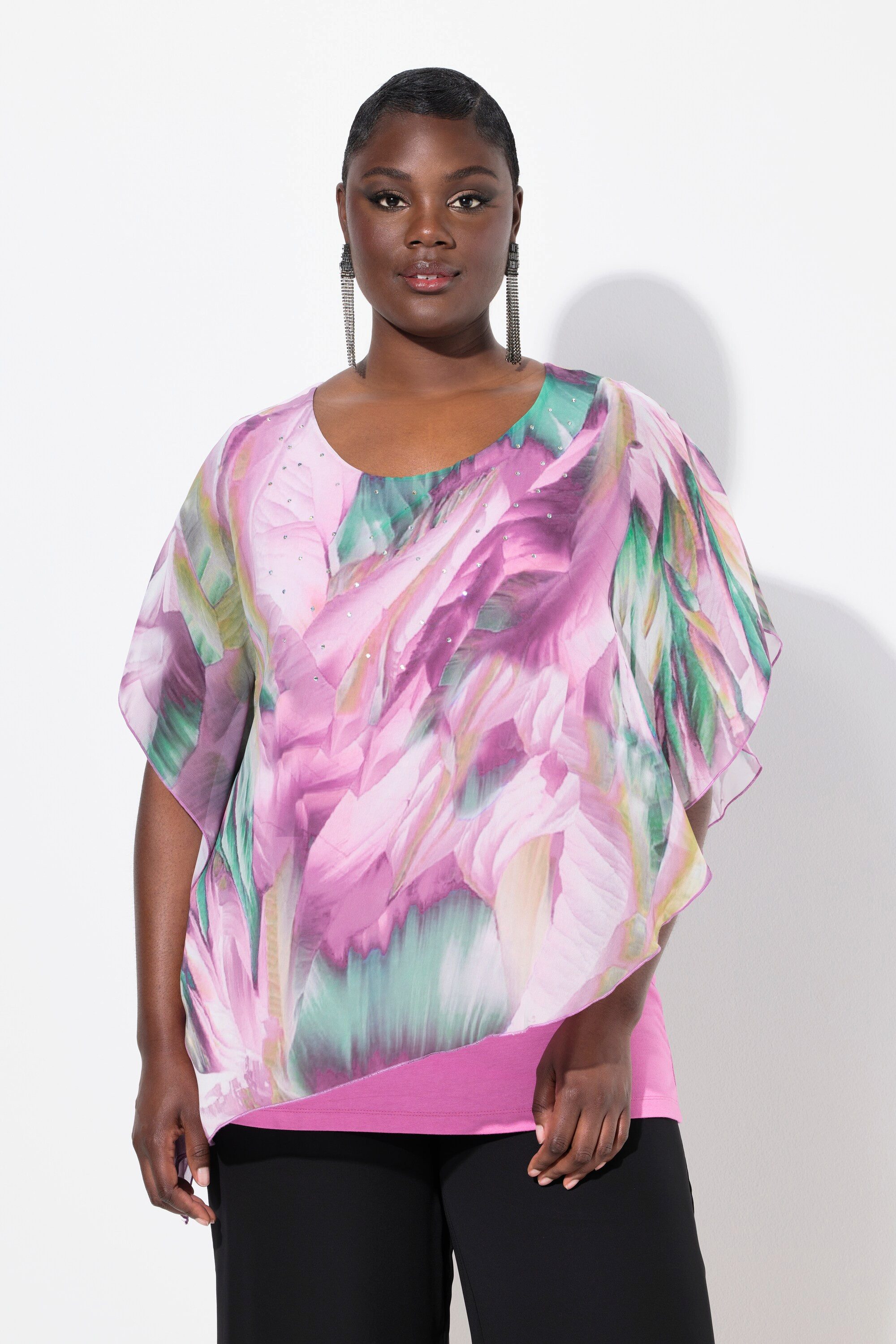 Ulla Popken Druckbluse Chiffonbluse doppellagig Oversized günstig online kaufen