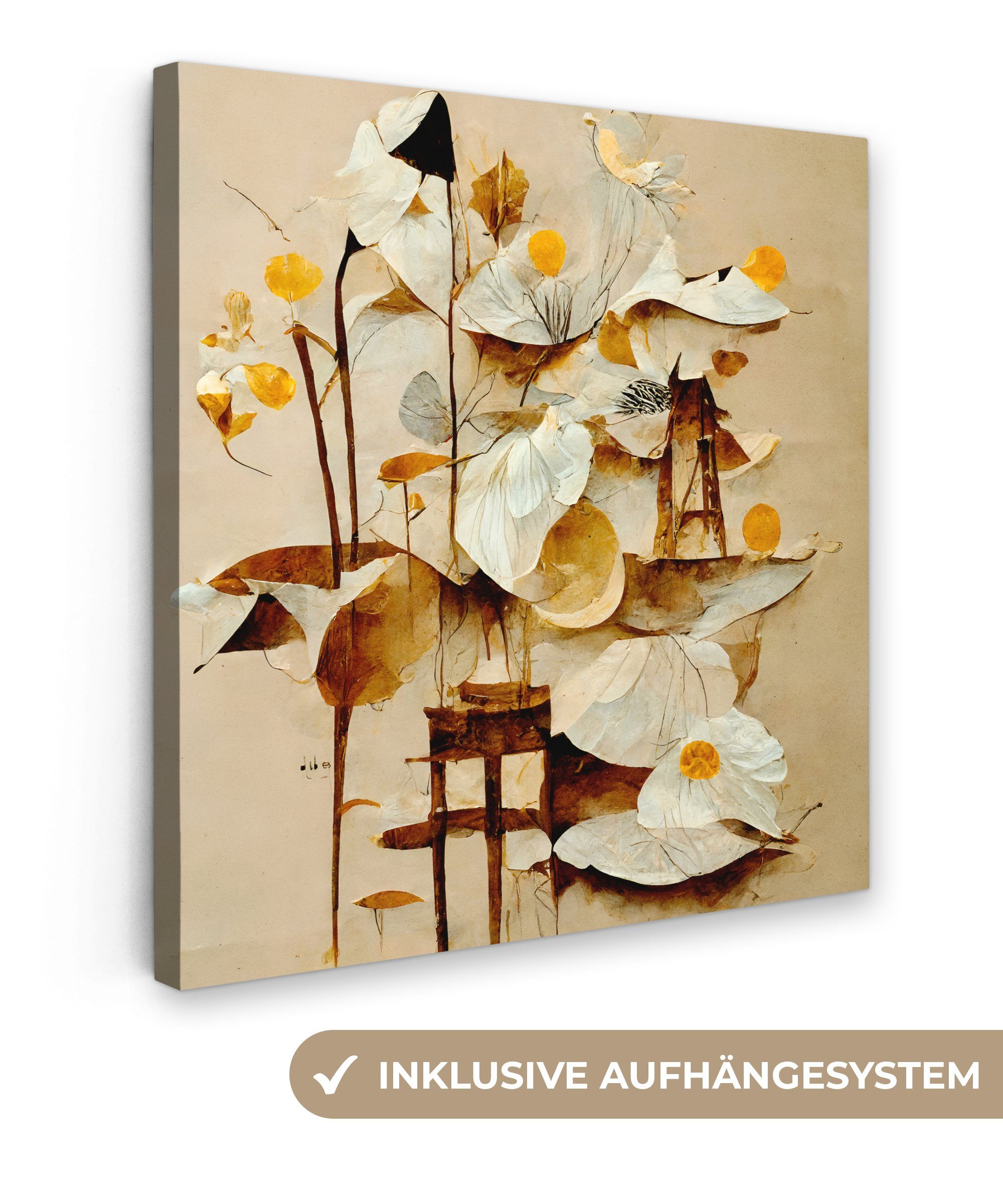 OneMillionCanvasses® Leinwandbild Blumen - Weiß - Pflanzen - Vintage, Fotodruck (1 St), Wandbild, Deko Schlafzimmer Wohnzimmer Flur 20x20 cm
