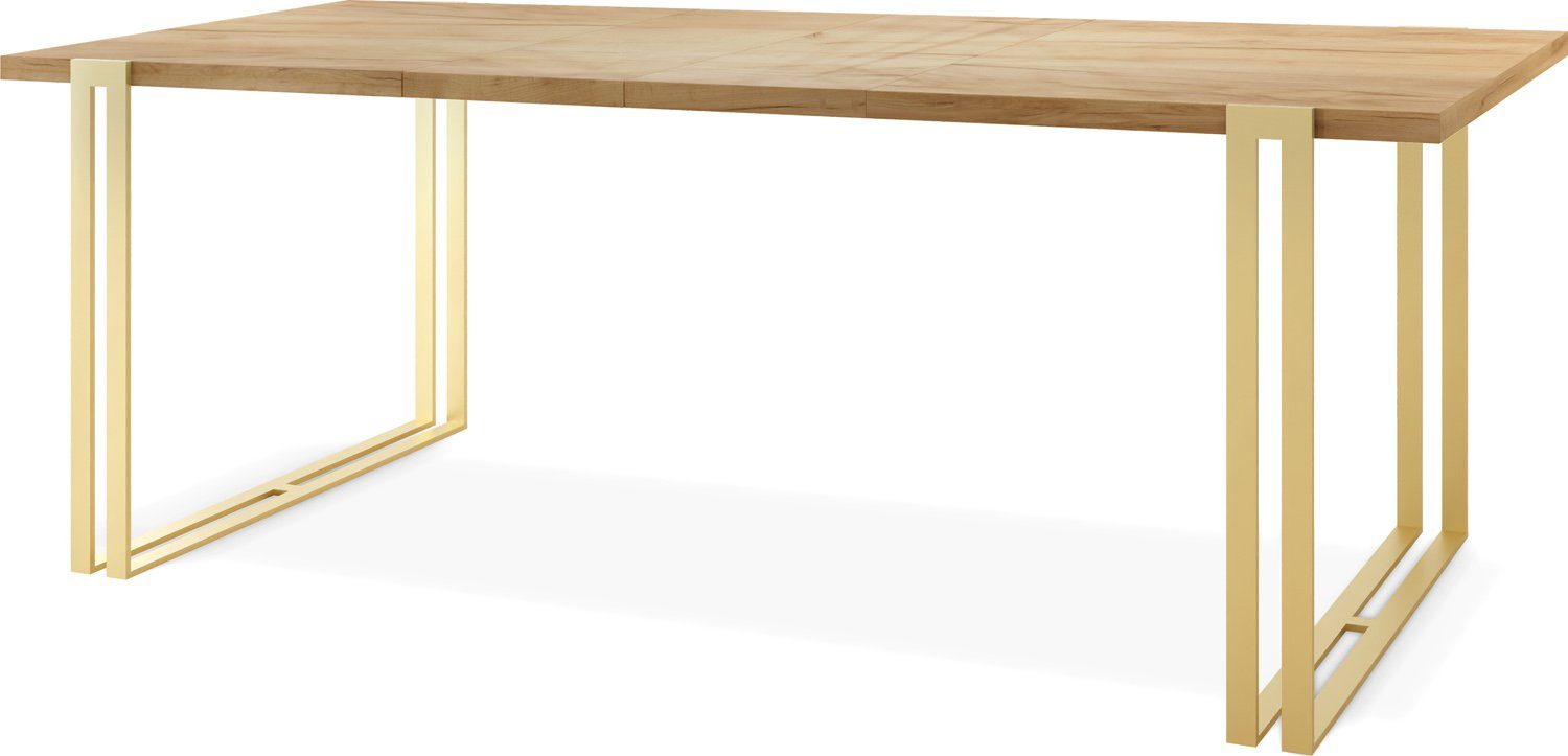 Tisch WFL Metallbeinen Craft mit GROUP Glamour Loft-Stil Ausziehbar Eiche Marco Esstisch im Gold,