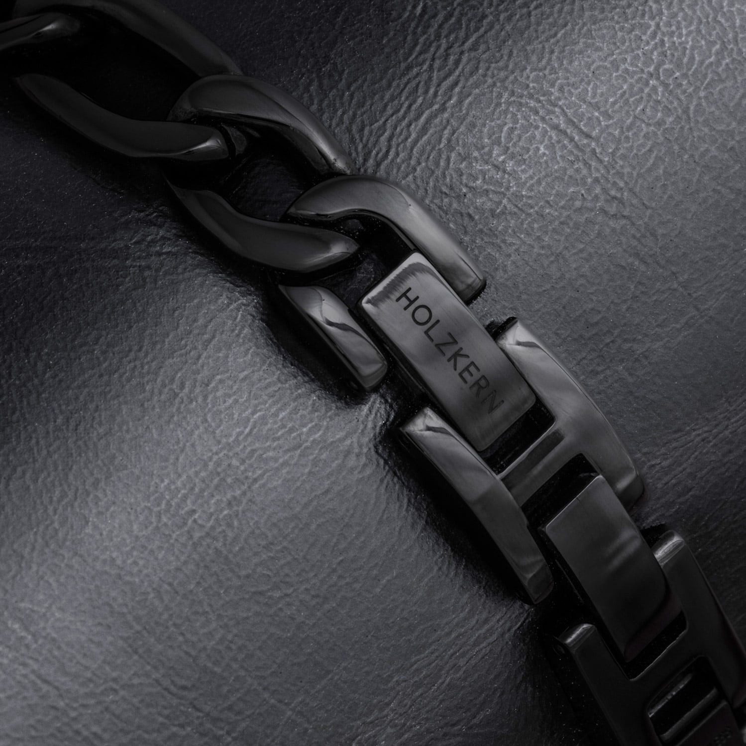 Holzkern Gliederarmband HerrenEdelstahl Modulus Blatt Blau/Schwarz