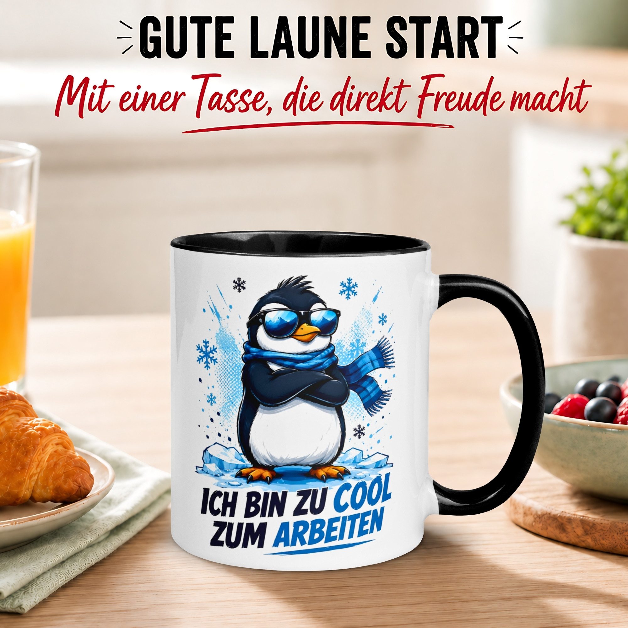 Momentals Tasse Pinguin – „Ich bin zu cool zum Arbeiten“ – lustiges Kollegen Geschenk, Gratis Versand · Links-&Rechtshänder · Spülmaschinenfest
