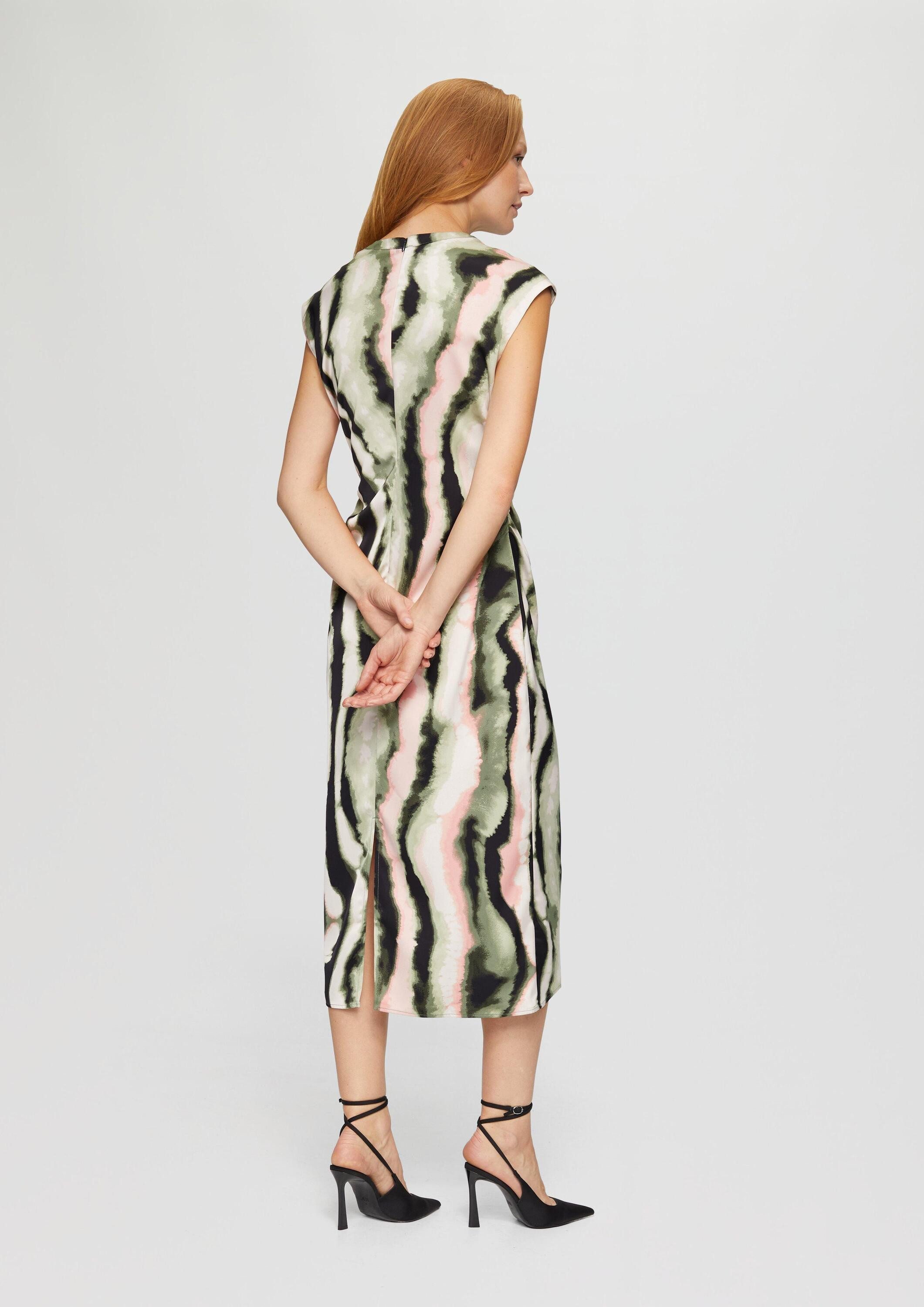 s.Oliver Maxikleid Kleid Midi-Satinkleid mit V-Ausschnitt und seitlicher Raffung