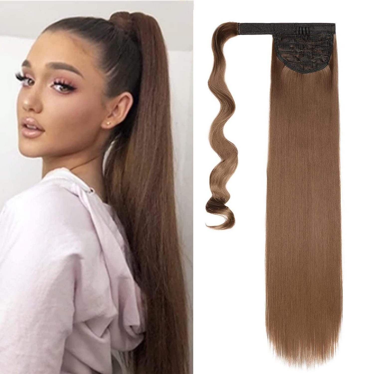 Kunsthaar-Extension Pferdeschwanz Haarteil Ponytail Clip Kunsthaare Glatt 55 cm Hellbraun