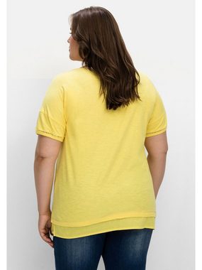 Sheego T-Shirt Große Größen mit Blusenbesatz am Saum