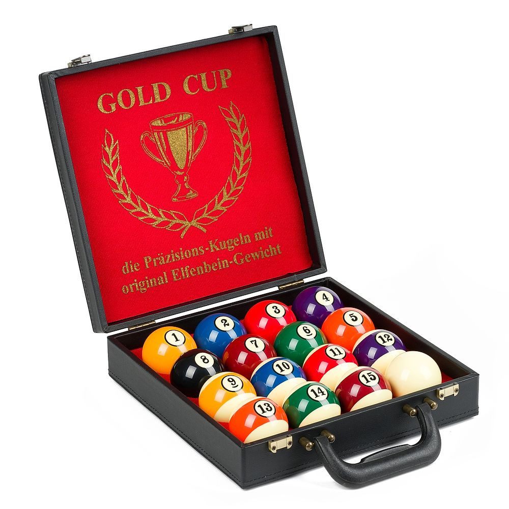Stradivari Billardtisch Billardkugeln Gold Cup Turnier, Optimaler Kugelschwerpunkt in der Mitte: exakte Kugelstöße