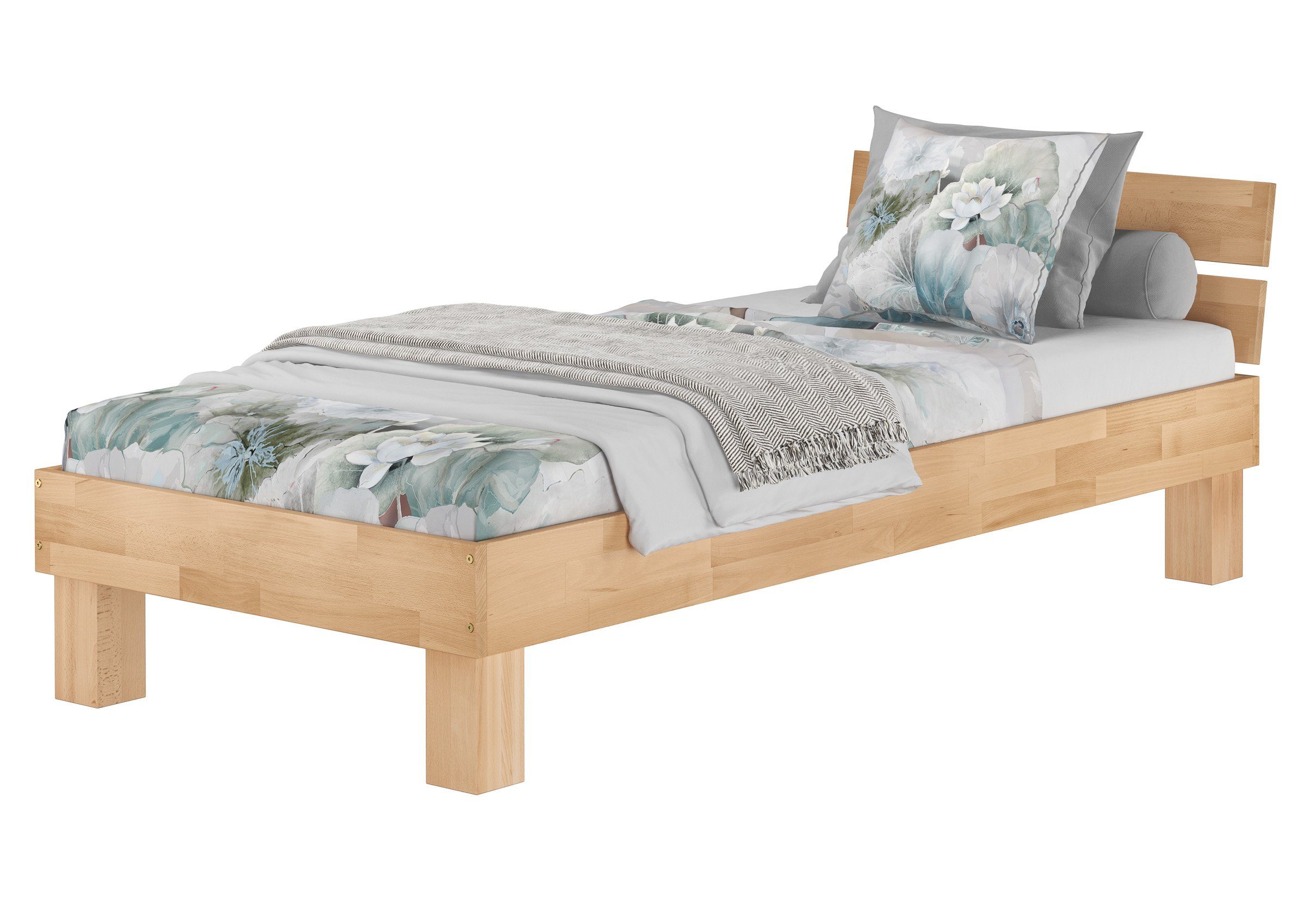 ERST-HOLZ Massivholzbett Schönes Buche Bett Massivholz Einzelbett 100 x 200 cm, Buche farblos lackiert