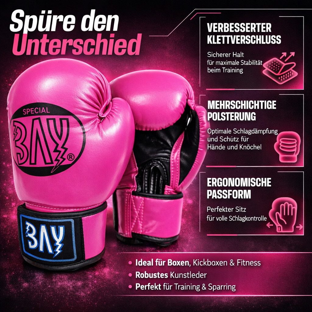 BAY-Sports Boxhandschuhe Future Box-Handschuhe pink schwarz rosa Boxen Kickboxen Damen Kinder (Paar), Damen, Frauen, Mädchen, Kunstleder, Klett, geformtes Schaumteil