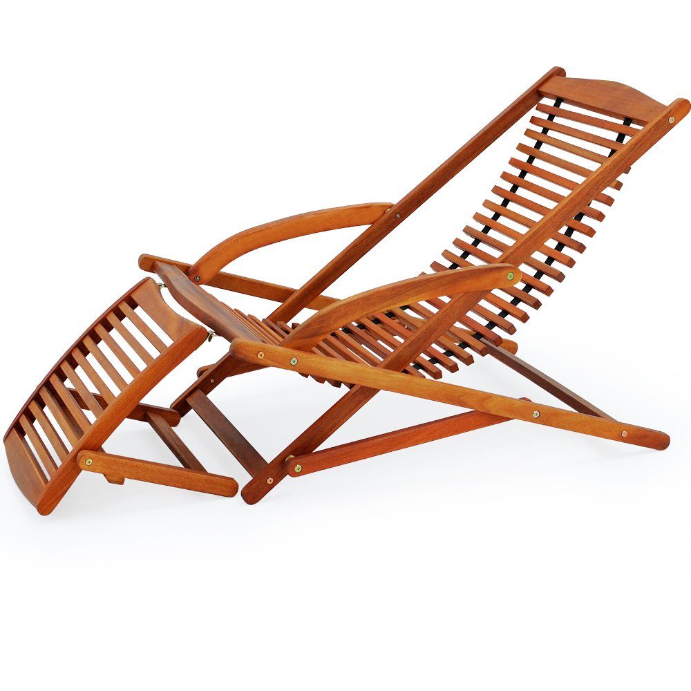 Casaria Gartenliege, Akazien Holz klappbar Ergonomisch Kopfkissen Schaukelfunktion 120kg