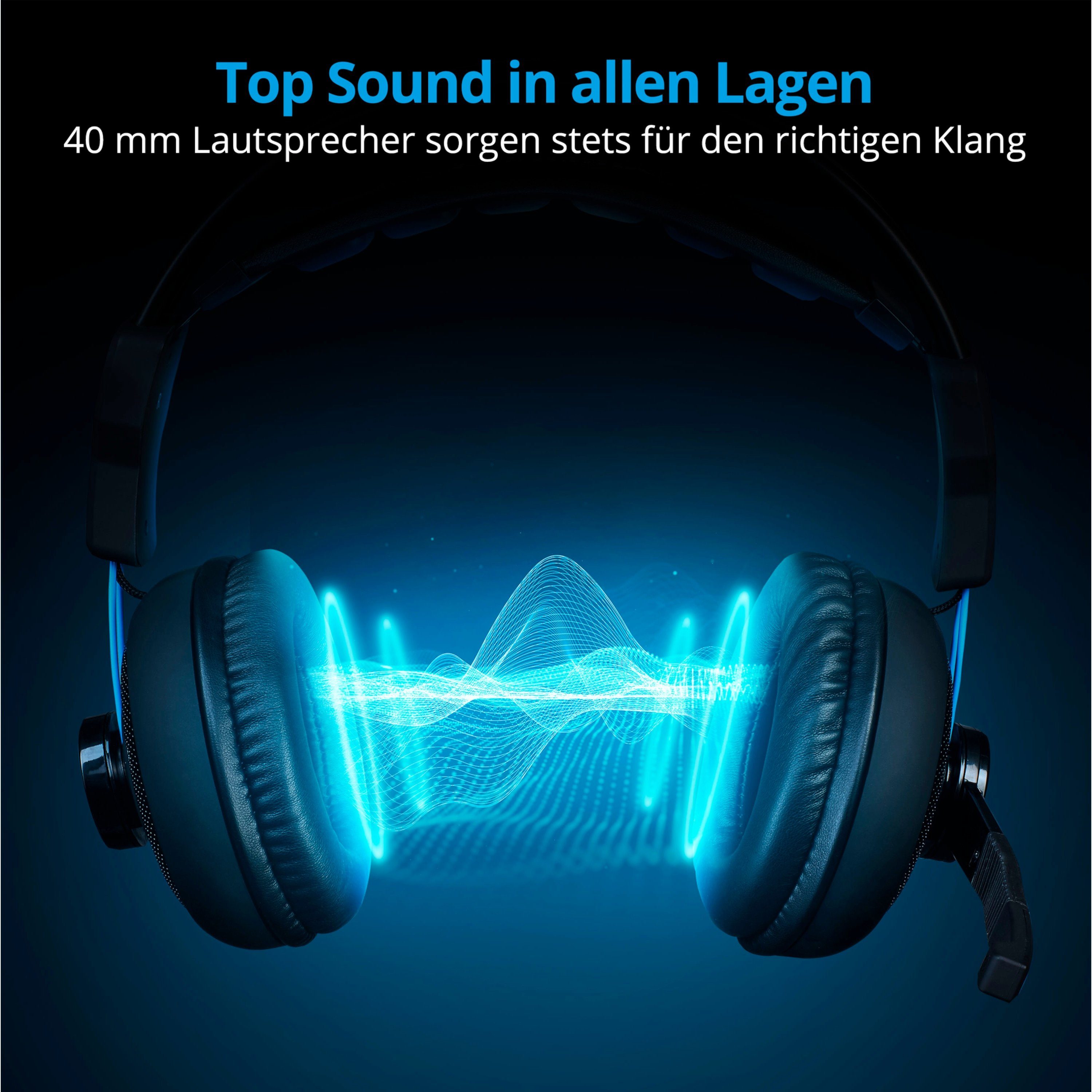 Headset ERAZER Stummtaste MD88640) Mage Gaming, Over Ear-Design P10 Over-Ear-Kopfhörer Bass (Ergonomisch, für Mikrofon, Integriertes Lautstärkeregler, Medion® Gaming Mikrofon, Kopfhörer