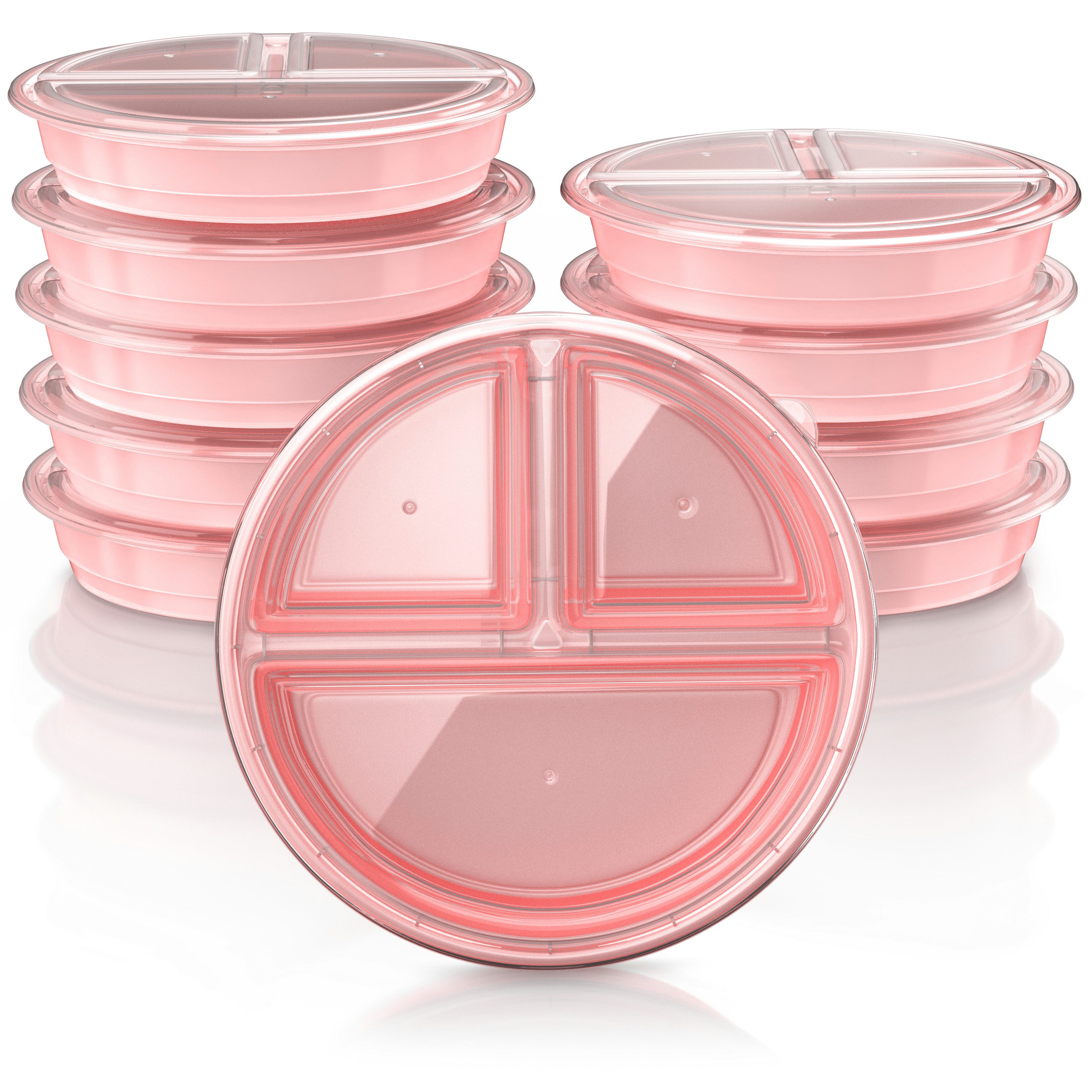Arendo Vorratsdose Meal Prep Box 10er Set. 944 ml, 3 Fächer, für Büro, Fitness & Küche, Polyprophylen (PP), (Set, 10-tlg., 10er Set Meal Prep Boxen), transparenter Deckel, mikrowellen-, gefrier- & spülmaschinengeeignet