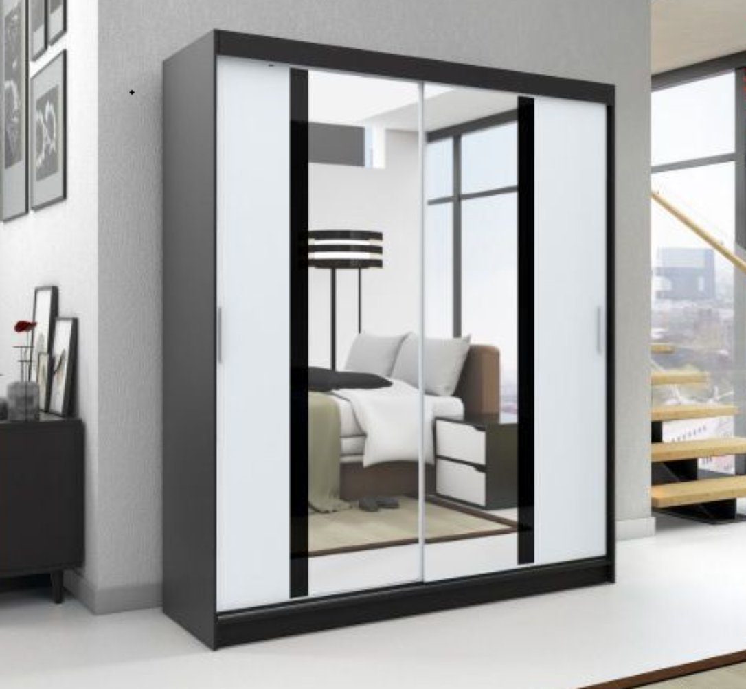 A&J MöbelLand GmbH Schiebetürenschrank BRANI mit Soiegel (TOP ANGEBOT! Geräumiger Schrank mit viel Stauraum:6 Regalen und 1 Kleiderstange – -ideal zur Aufbewahrung von Kleidung und Accessoires. TOP PRODUKT! Farbe und Größe (120 cm, 160 cm, 180 cm) zur Aus