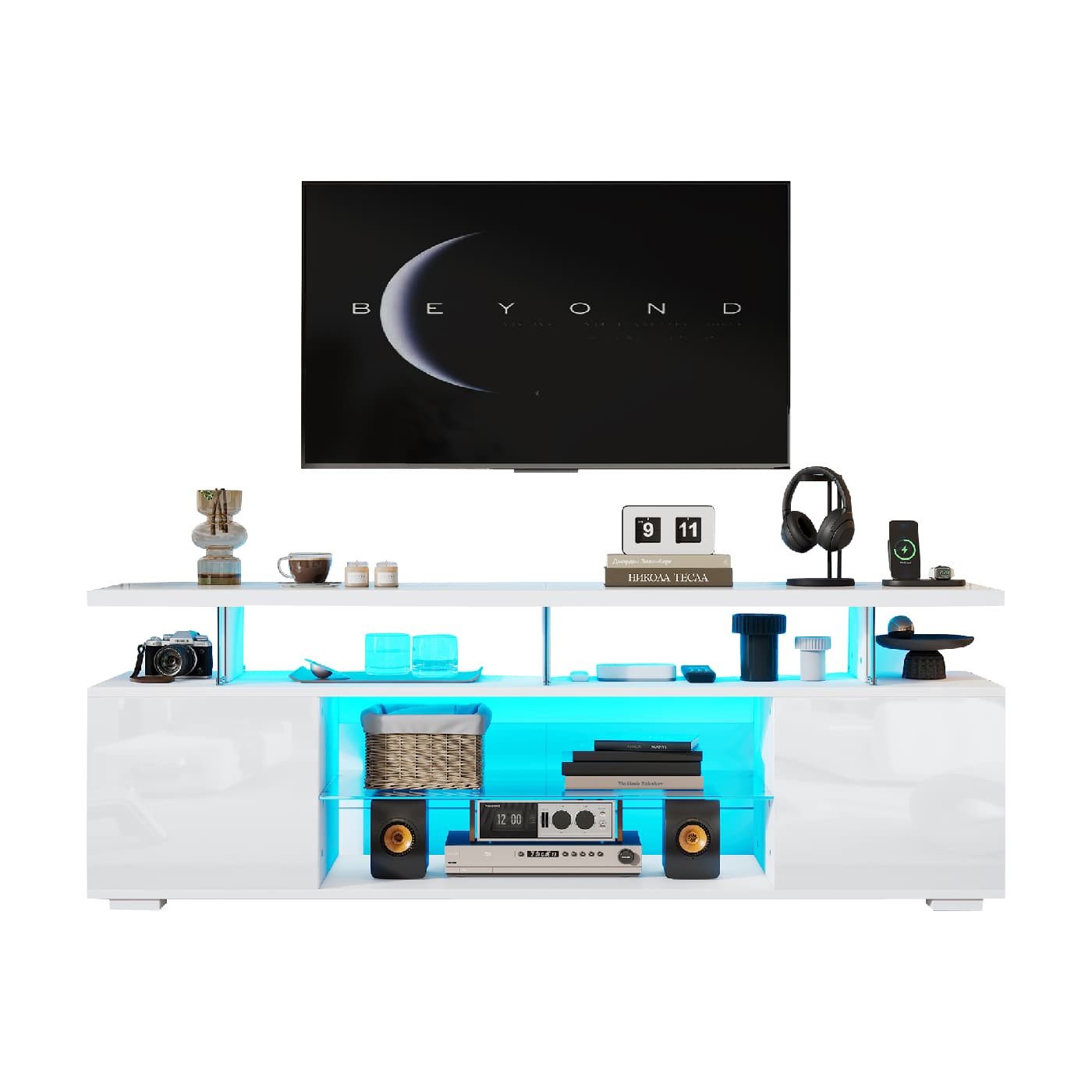 autolock TV-Schrank Moderner Low-Panel-Hochglanz-TV-Ständer mit LED-Beleuchtung,TV-Panel TV-Glasschrank,Tische,universelle Gaming-Medienständer,Stauschränke