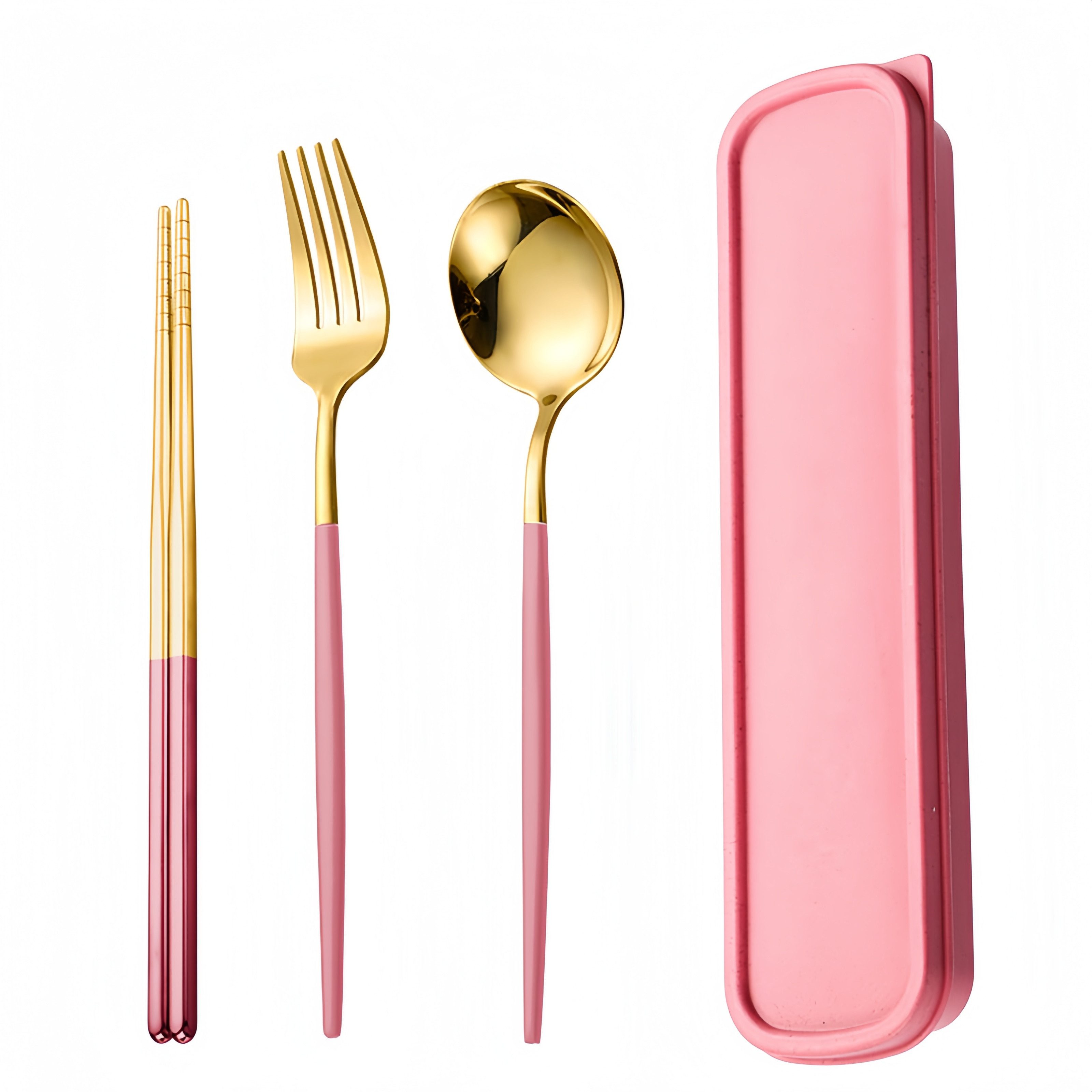 FOUORTUNATE-BEE Besteck-Set Edelstahl-Besteckset 3-teilig mit Box für unterwegs (3-tlg), Tragbares 3-teiliges Besteckset für Schule & Outdoor