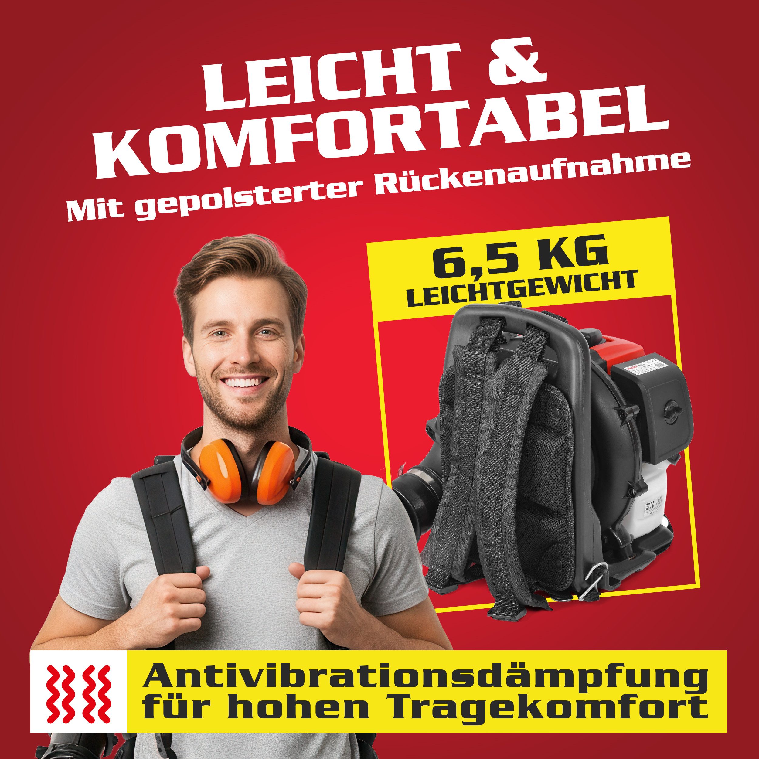 Hecht Benzin-Laubbläser mit Rückentragegurt bis 180 km/h, 1,7PS/1,25kW, 900m³/h, 43 cm³ – Bild 4 von 5
