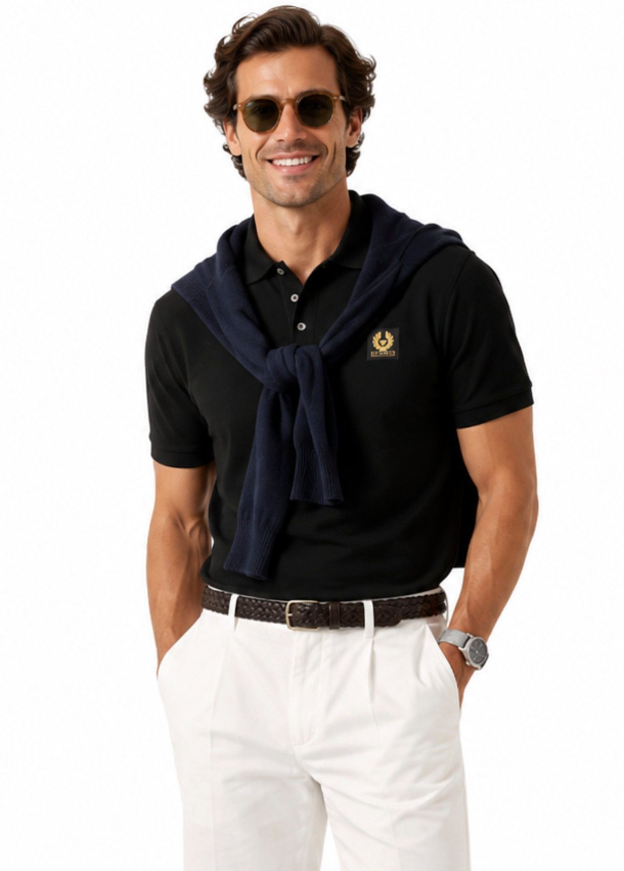 Belstaff Poloshirt Herren Retro Patch Regular Comfort Fit Baumwollpiqué Gestickter Phönix-Aufnäher, Rippkragen und bündchen