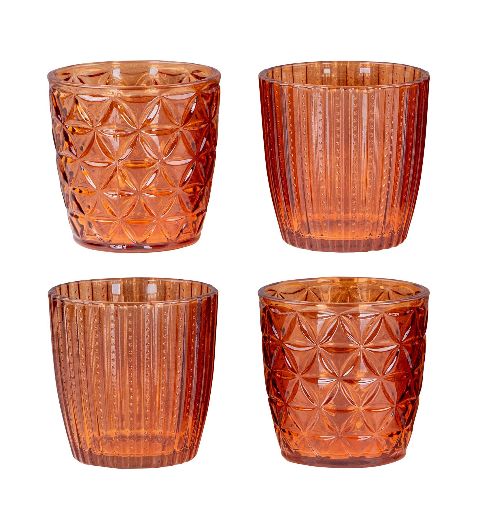 Levandeo® Teelichthalter, 4er Set Windlicht 7,5cm Glas Orange Braun Teelichthalter Tischdeko