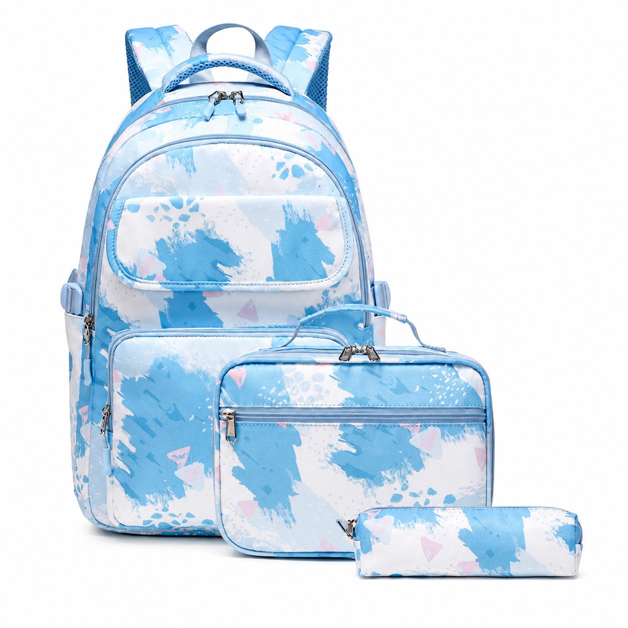 MOPUEA Schulrucksack 3 Stück Schulrucksack-Set Schultasche Teenager Turnbeutel (Große Kapazität Mit Praktischer Aufteilung, 3-tlg., Angenehmer Und Ergonomischer Tragekomfort), 3 Teilig Schule Rucksack mit Lunchpaket Tasche und Federmäppchen