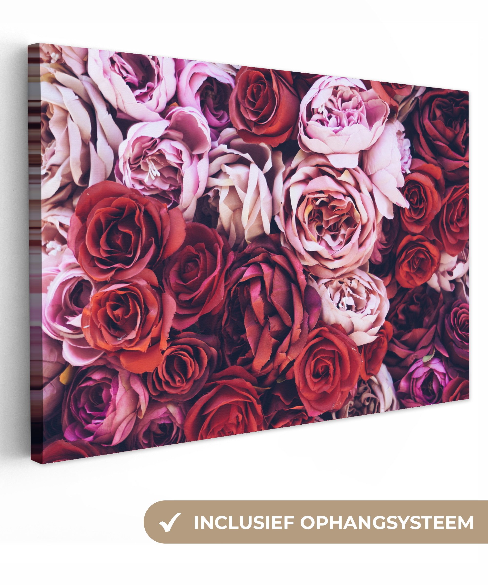 OneMillionCanvasses® Leinwandbild Rosen - Rot - Rosa, Fotodruck (1 St), Leinwand Bilder Klein, Wand Dekoration Aesthetic 30x20 cm