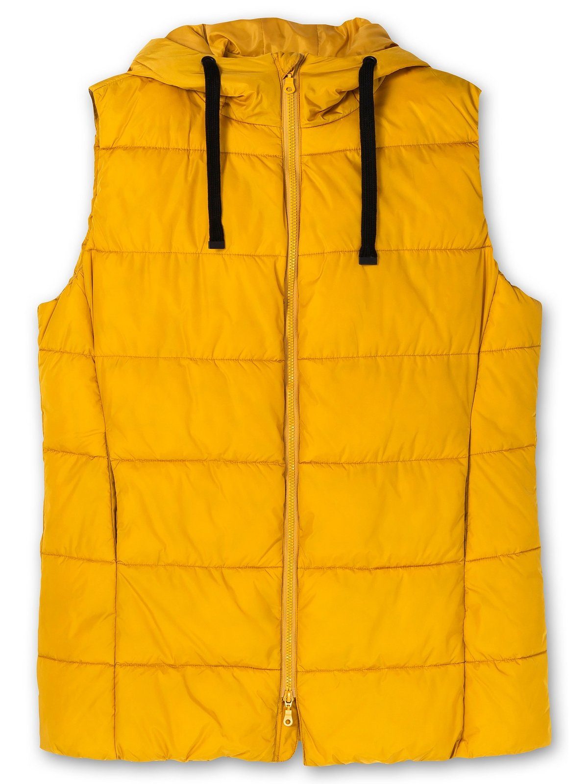 Sheego Steppweste in senfgelb mit Größen und Große A-Linie, 2-Wege-Zipper Kapuze