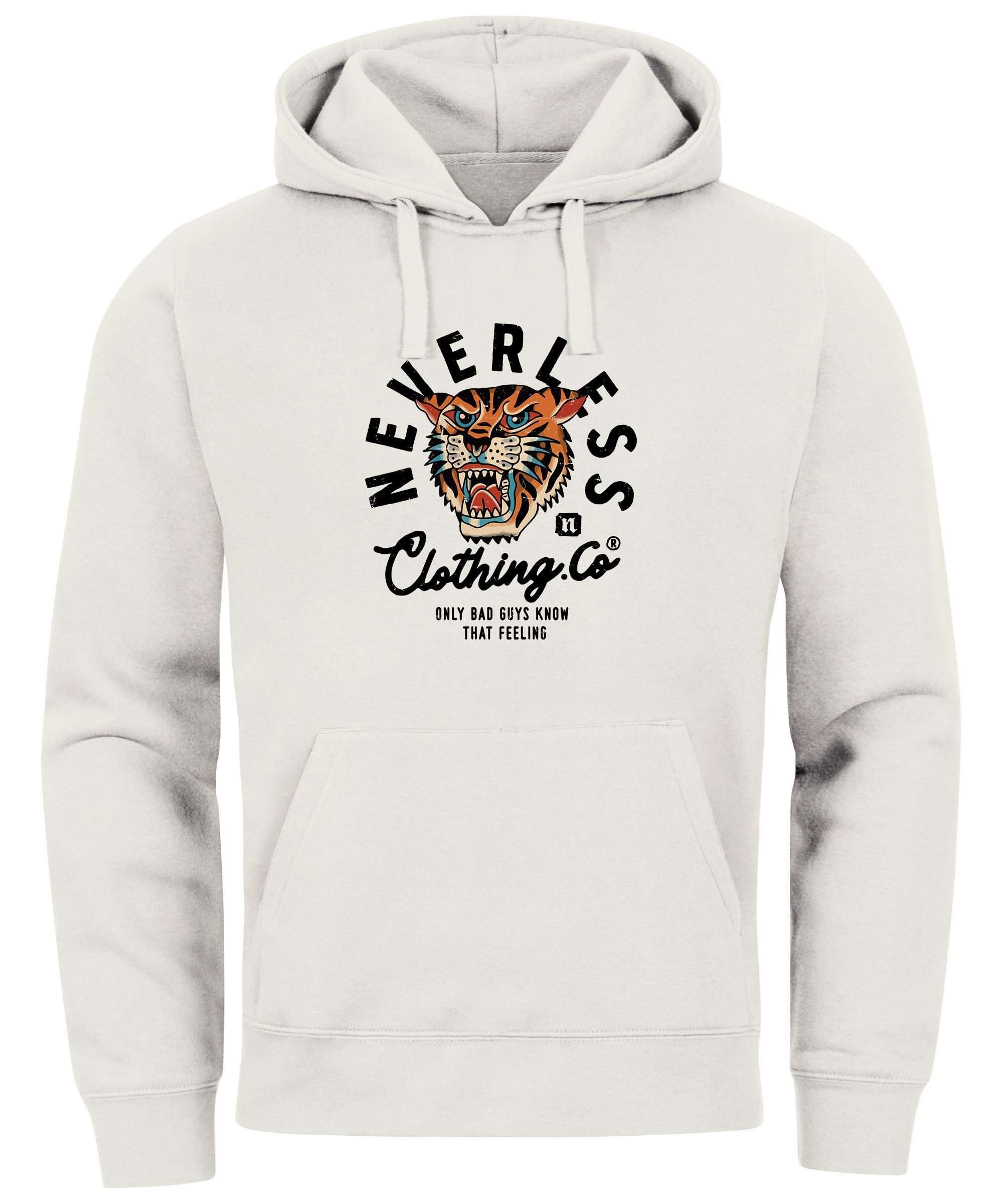Neverless Hoodie Hoodie Herren Tiger Print Motiv Schrift Retro Vintage Clothing