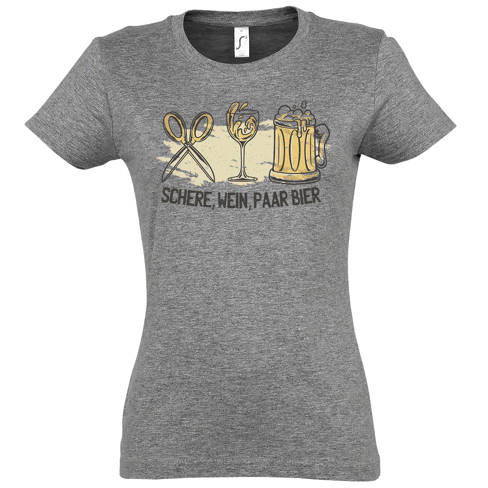 Youth Designz T-Shirt Schere, Wein, Paar Bier Damen Shirt mit trendigem Frontprint Grau