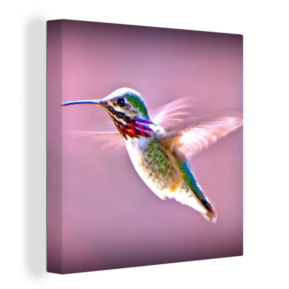 OneMillionCanvasses® Leinwandbild Kolibri - Gemälde - Lila, (1 St),  Leinwand Bilder für Wohnzimmer Schlafzimmer