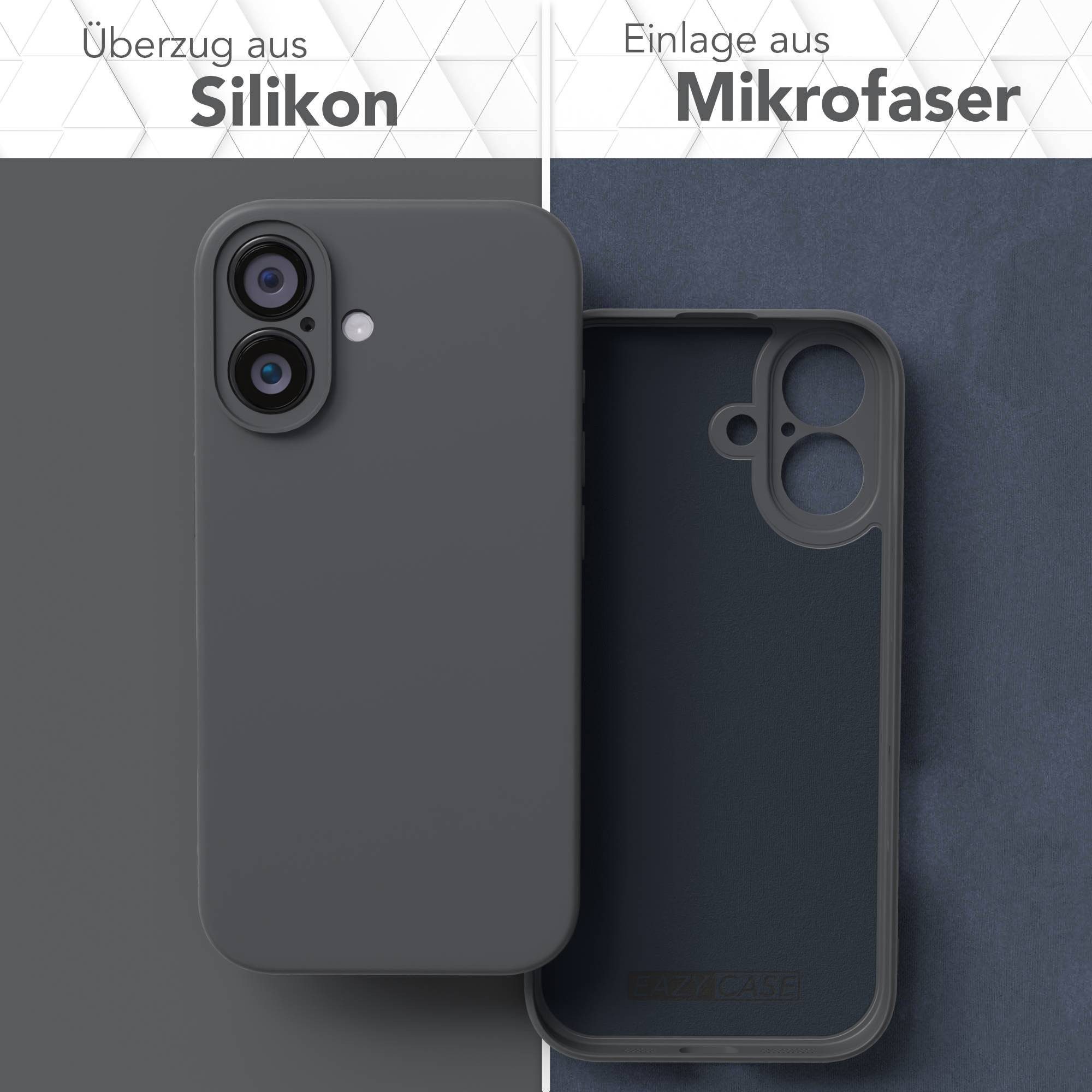 EAZY CASE Handyhülle für Apple iPhone 16 Hülle Silikon 6,1 Zoll, Hülle mit Kameraschutz Handycase Soft Smart Slimcover matt Dunkelgrau – Bild 3 von 5
