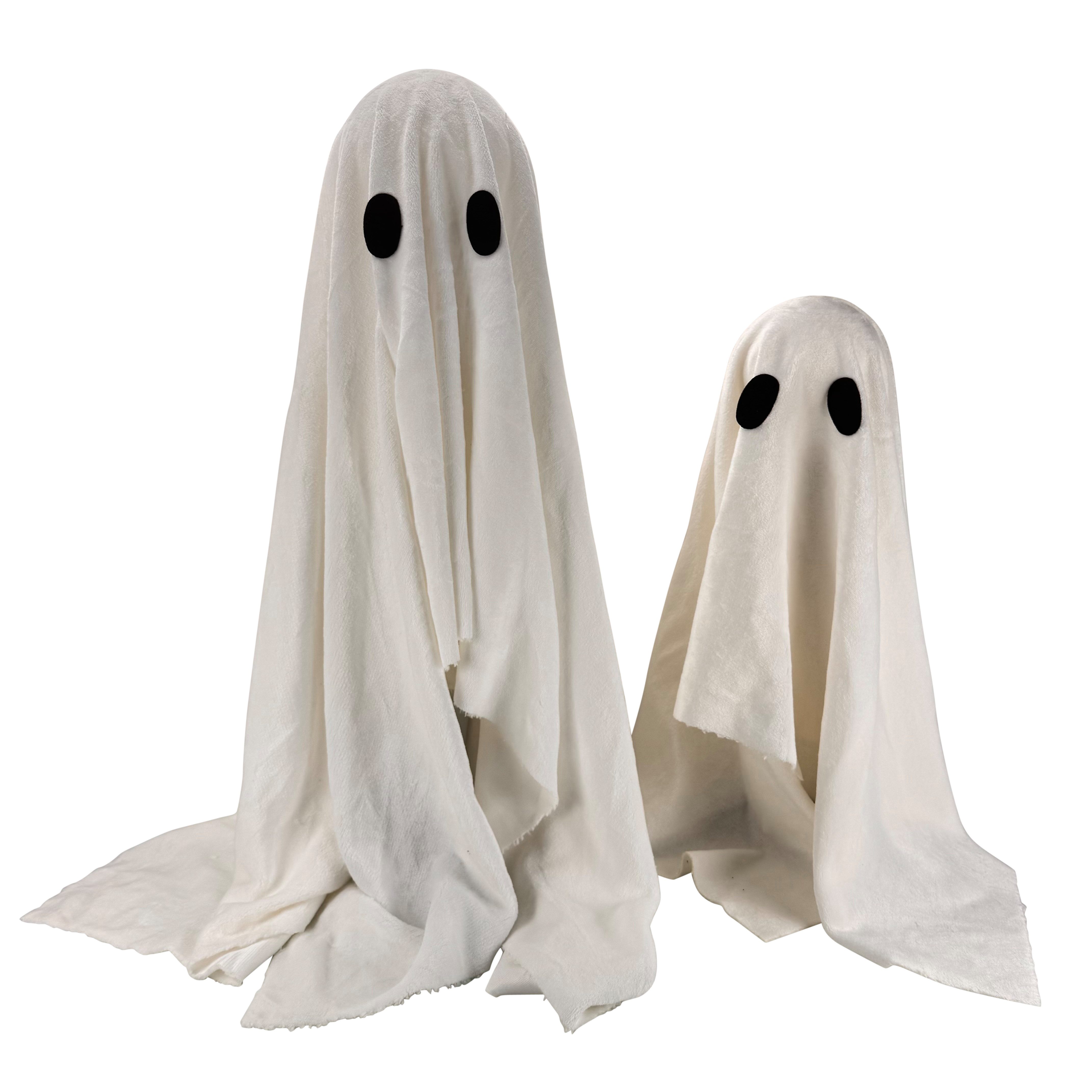 Online-Fuchs Dekofigur 2 Geister mit LED-Beleuchtung & Timer - Halloween Deko innen (Blickfang im Eingangsbereich, warmweiße Beleuchtung), schaurig süße Geister mit LED-Lichterkette bestückt