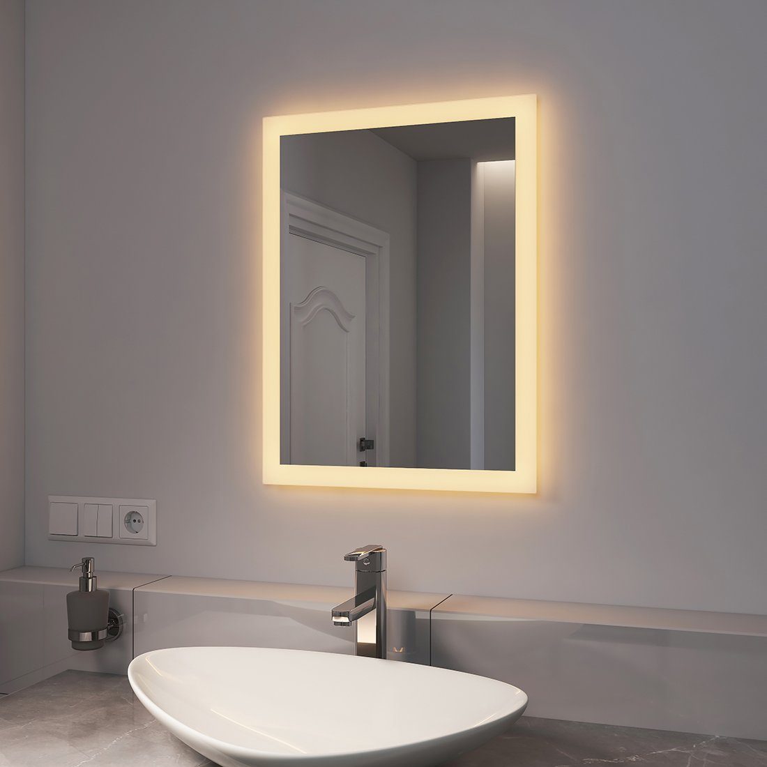 mit Badspiegel Beschlagfrei, EMKE mit Lichtfarbe Wandspiegel, Beleuchtung 2 Warmweiß/Kaltweiß Badspiegel LED Badezimmerspiegel
