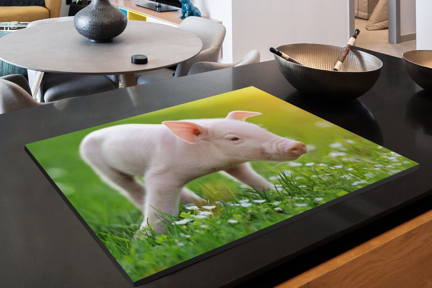 Schwein, Induktionskochfeld Tiere - 80x52 (1 cm, küche, Ferkel Herdblende-/Abdeckplatte die Vinyl, für MuchoWow tlg), - Schutz Ceranfeldabdeckung