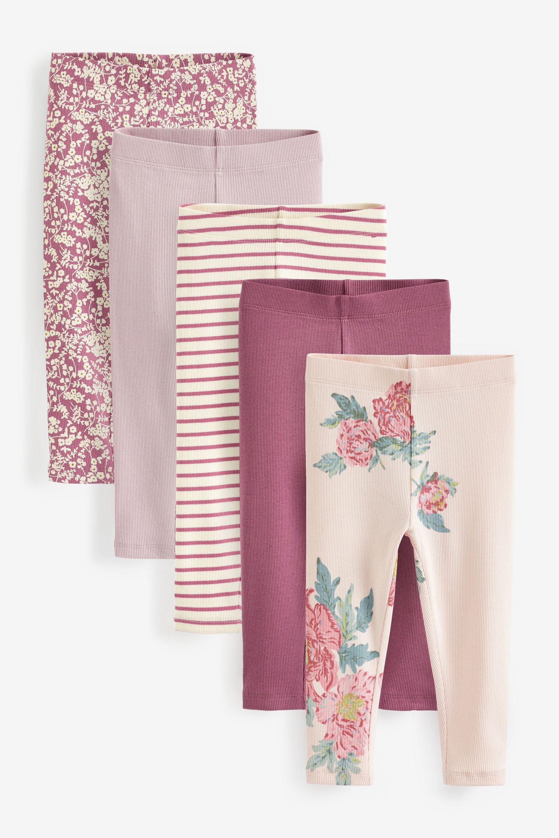 Next Leggings Gerippte Jersey-Leggings im 5er-Pack (5-tlg) Pink