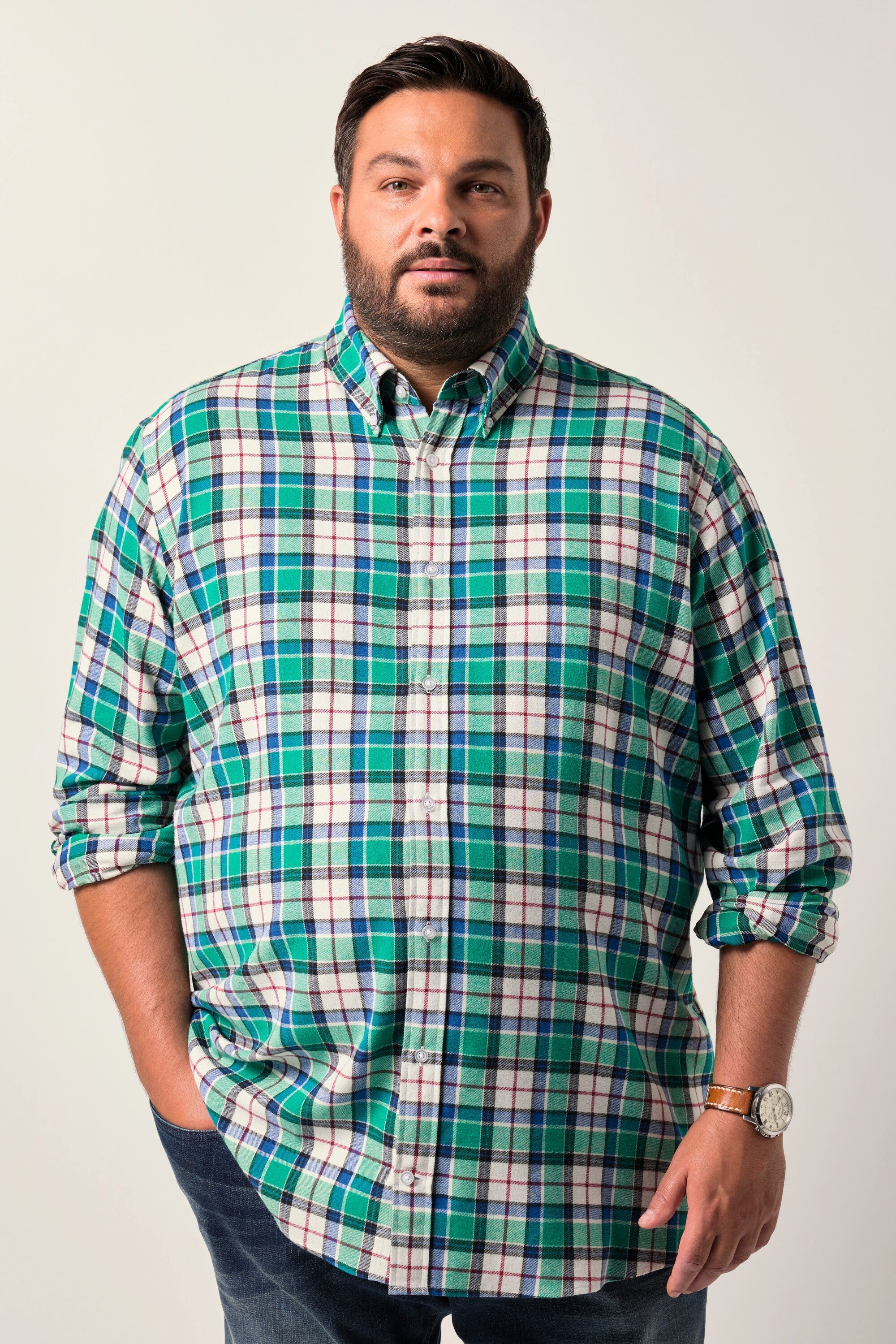 Businesshemd Karo-Flanellhemd Langarm Buttondown-Kragen