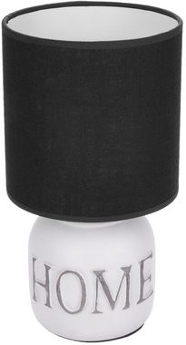 BRUBAKER Nachttischlampe Tischlampe Home Weiß, Heimat, ohne Leuchtmittel, Tischleuchte mit gewölbtem Keramikfuß und Stoffschirm, Höhe 30,5 cm