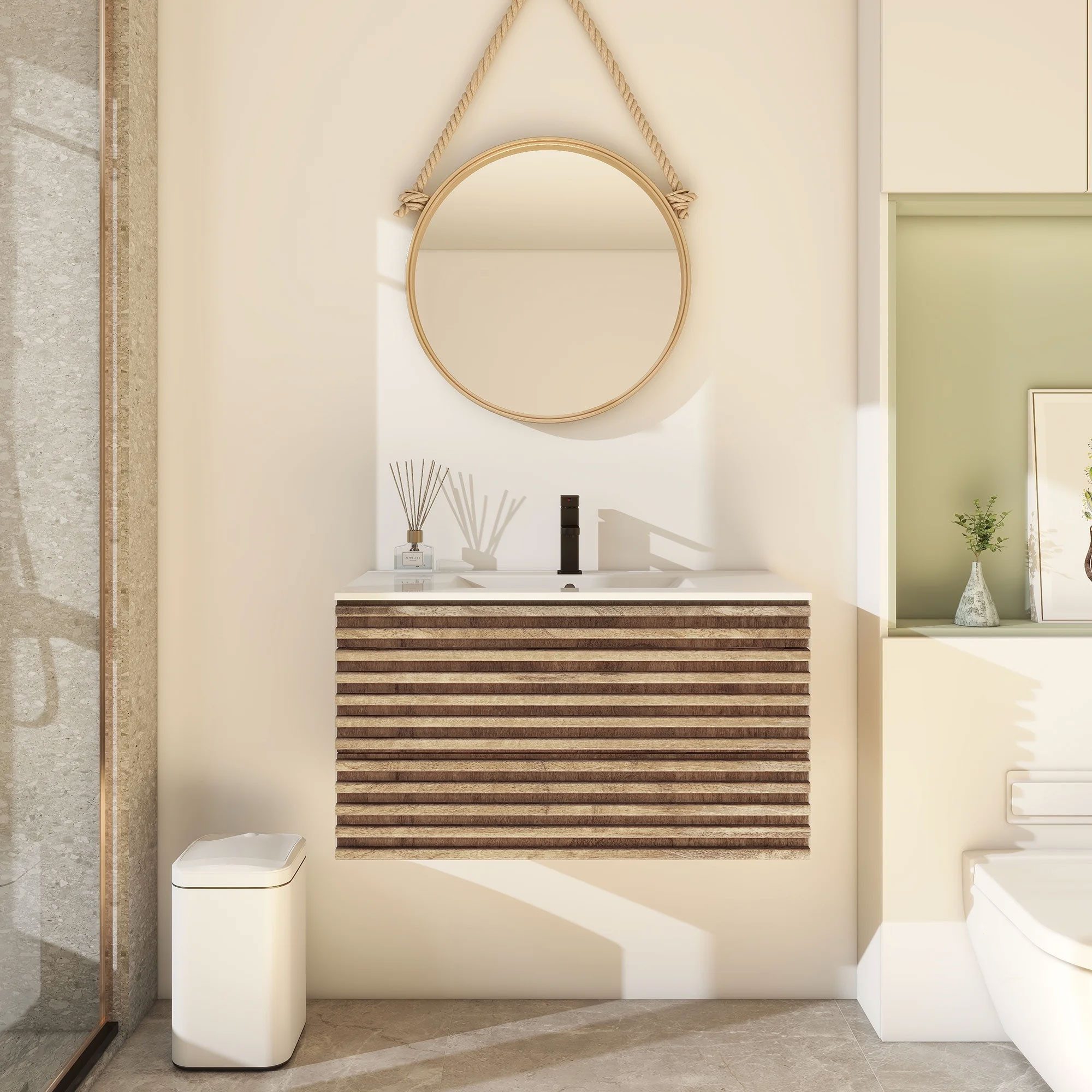 UEV Waschbeckenunterschrank 60cm/75cm/90cm hängend Holz (Waschtischunterschrank, Badmöbel für Gäste WC) Soft-Close System, Unterschranke fürs Bad – Bild 3 von 5