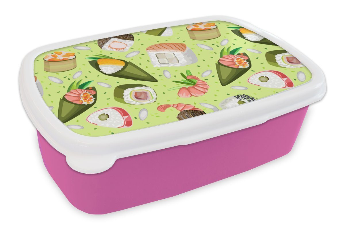 MuchoWow Lunchbox Muster - rosa - Snackbox, Kinder, Grün, - Sushi Brotdose für Japan (2-tlg), Kunststoff, Brotbox Erwachsene, Mädchen, Kunststoff