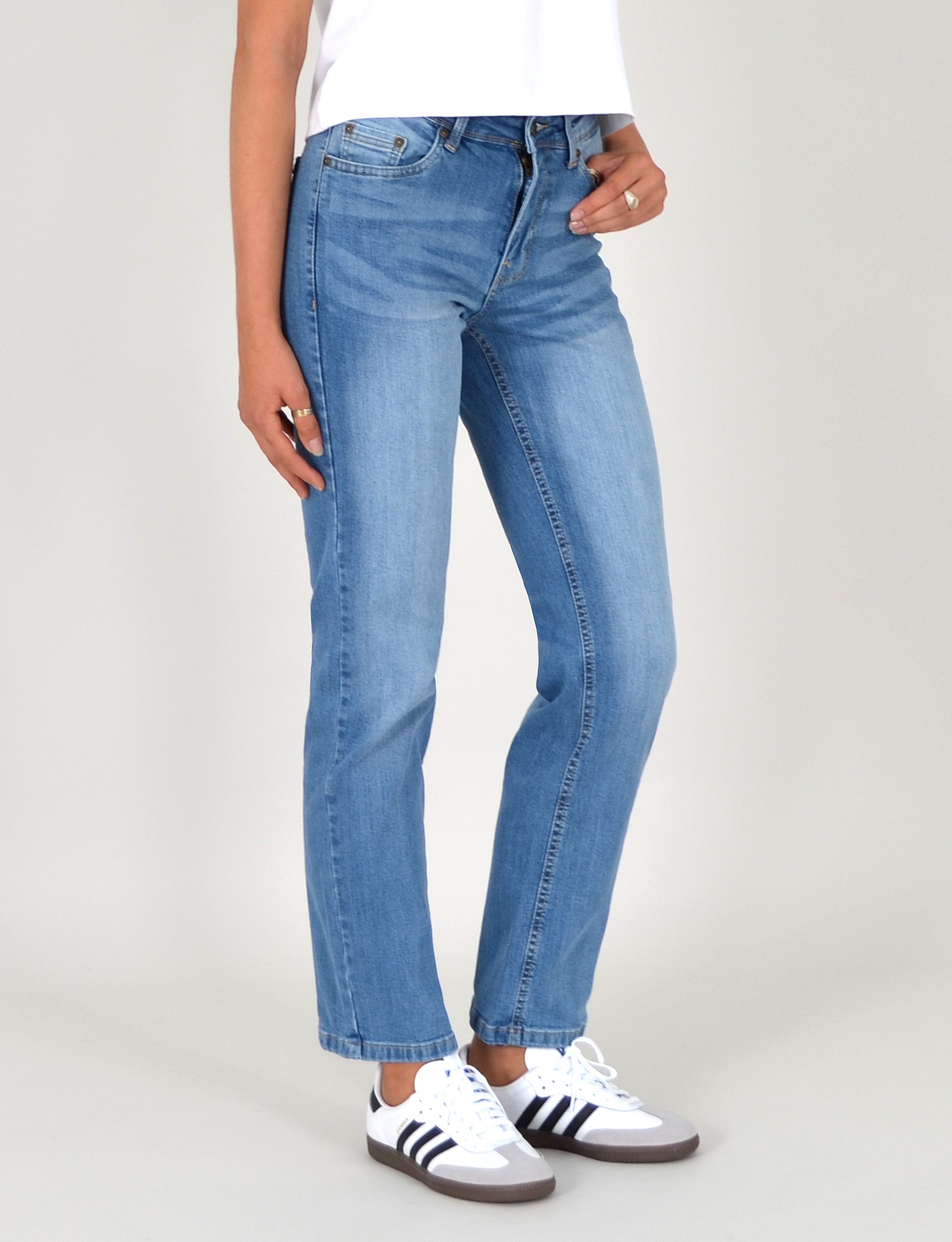 ESRA Straight-Jeans Damen Straight Leg Jeans hohe Leibhöhe Stretch-Jeans Regular Jeans G6 High Waist Straight Fit Jeans Damen Regular Hose bis Übergröße