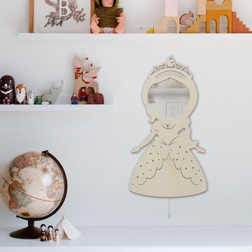 Namofactur Dekospiegel Holz Motiv Spiegel Prinzessin beleuchtet Kinderzimmer Nachtlicht Lampe, Wandspiegel mit Holzrahmen 'Prinzessin' inkl. LED Beleuchtung